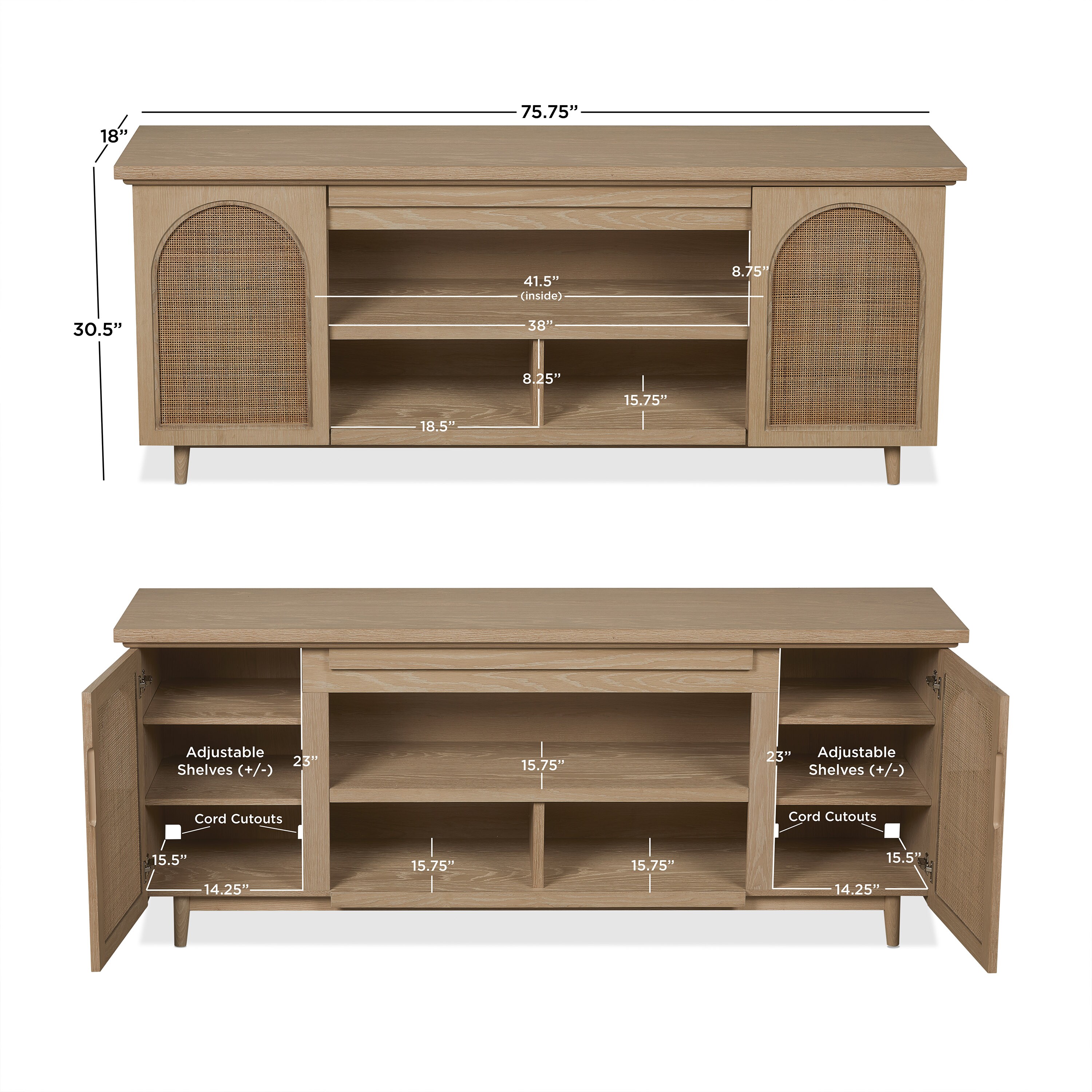 Dahlia 76" White Oak TV Stand with Fireplace and Cabinet