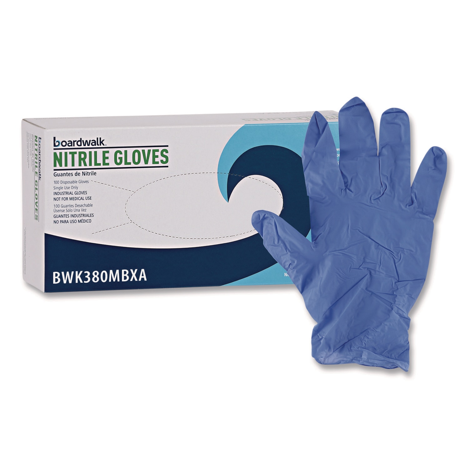Boardwalk 380 Series Disposable General-Purpose Nitrile Gloves Powder-Free Medium 4 mil Thick 9.5 in Long Blue 100/Box