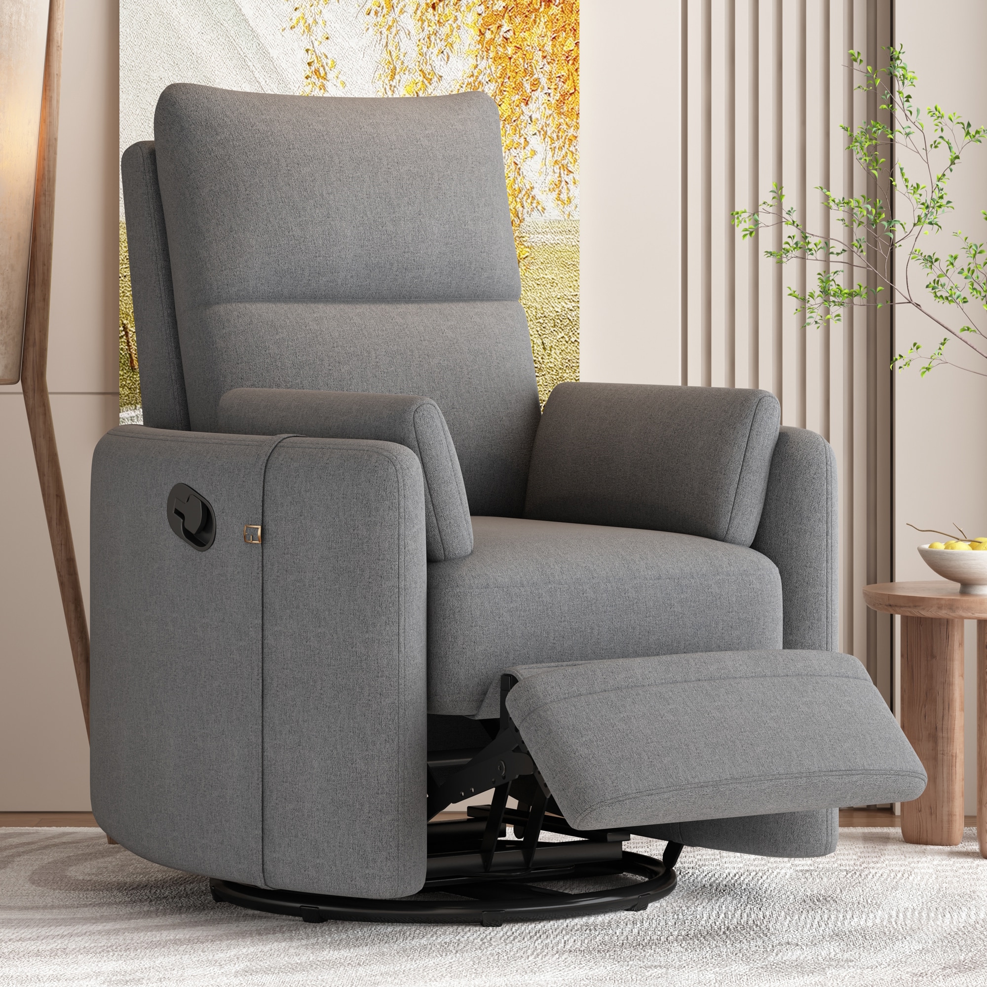 Clihome 360 Degree Swivel Recliner Dark Grey Linen Upholstered Tufted ...