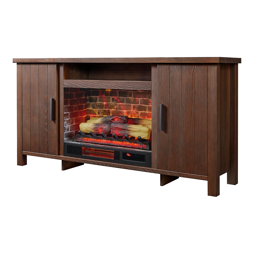 Country Living CL-M-7197-RB 60 W Brinley Rustic Brown TV Stand with Infrared quartz Flat wall Electric Fireplace with Remote Control Included