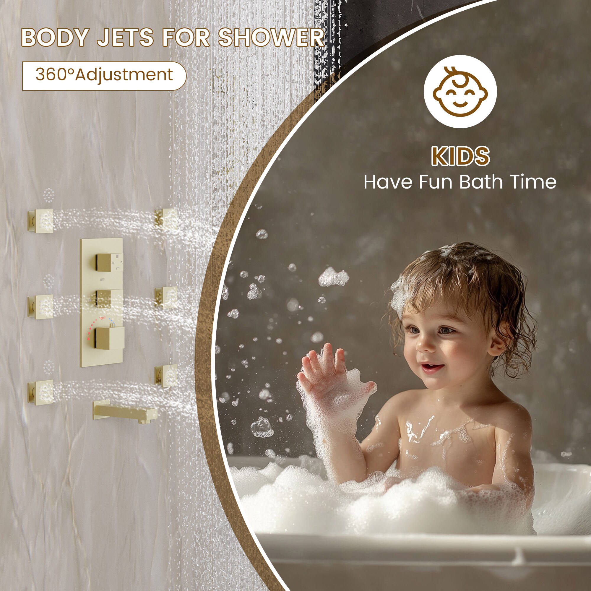 CASAINC CA-A4384-BG Showerhead-Bar-Panels - View #6
