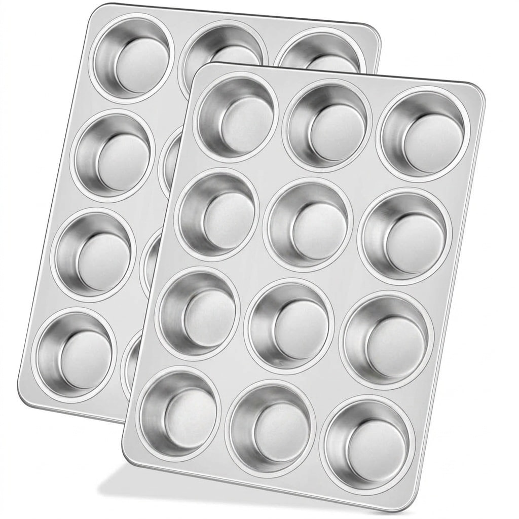 Aoibox  2 Pack 12 Cup Stainless Steel Muffin Pans Standard Size Cupcake Tins Dishwasher and Oven Safe