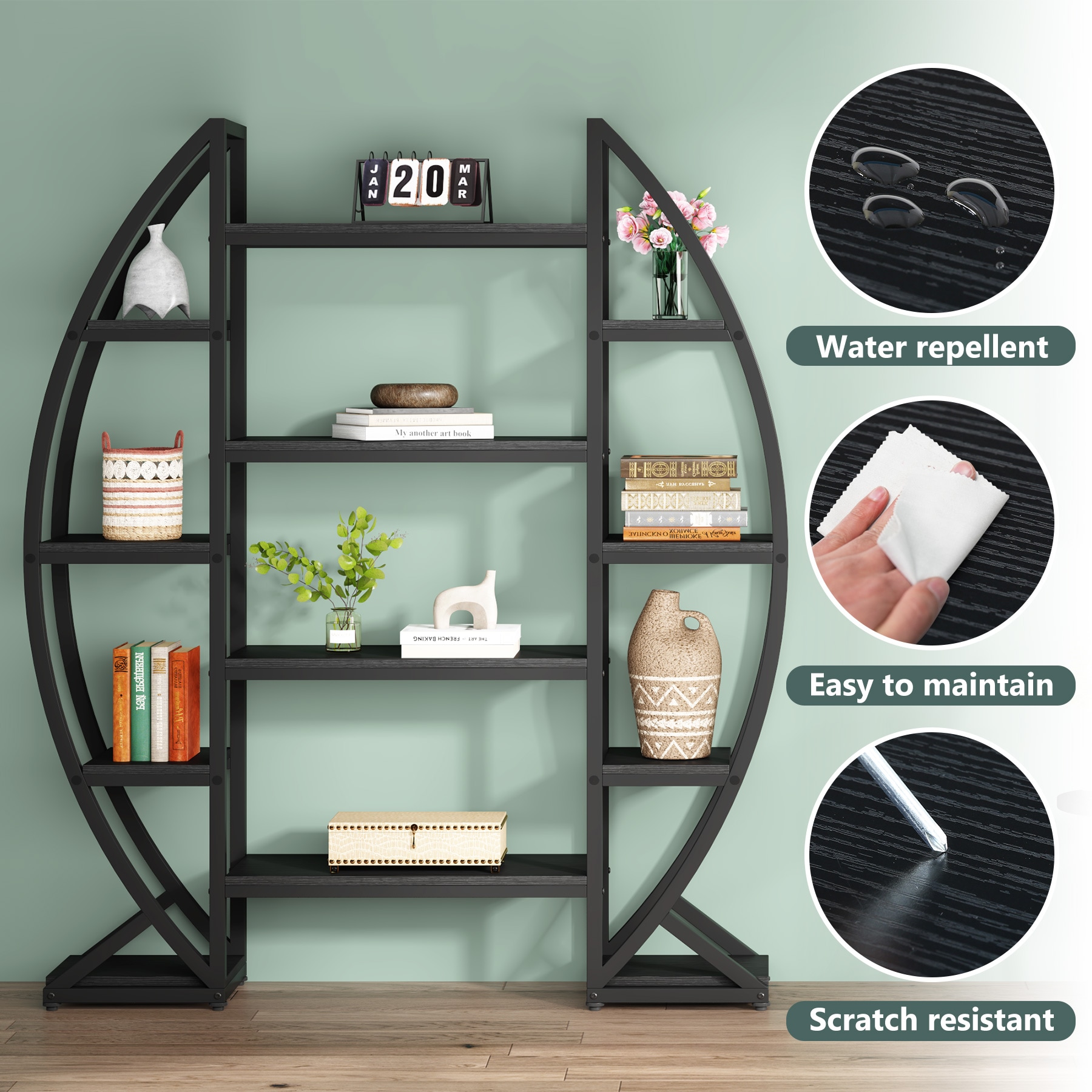 【スーパーセール】 (49.21-in Bookcase 5-Shelf Metal Black Tribesigns W 69.68 x 文房具・ステーショナリー
