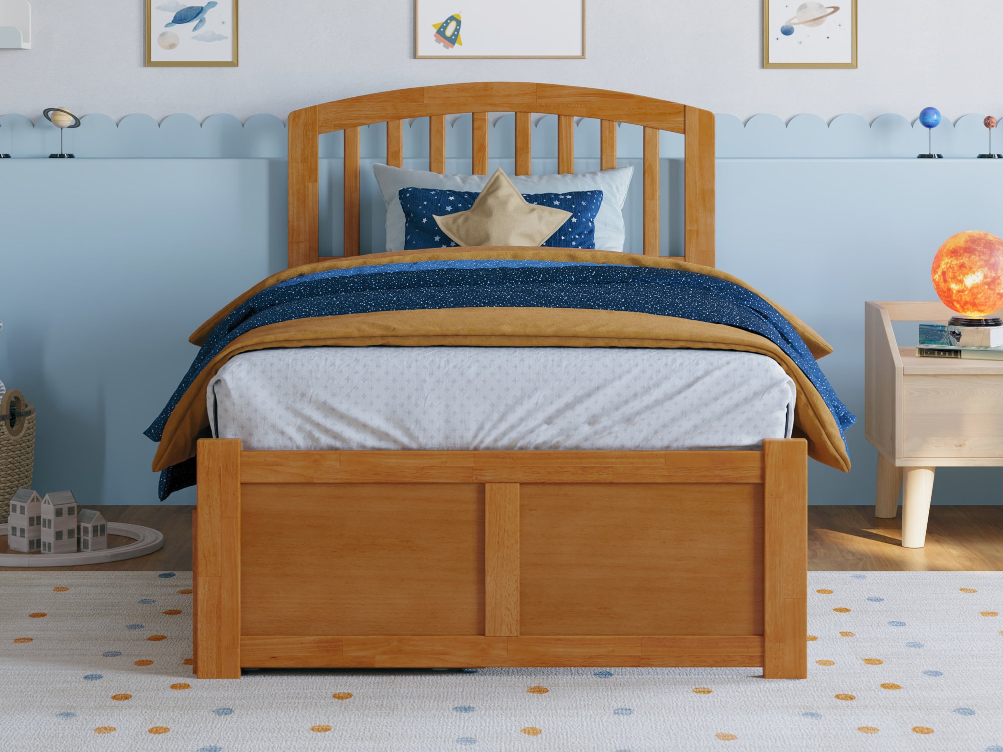 Light Toffee Twin Wood Platform Bed with Storage Drawers