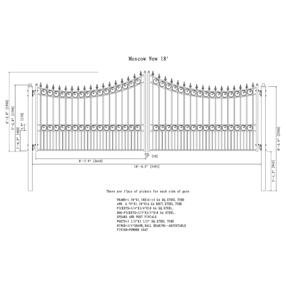 ALEKO 18-ft x 6-ft Black Galvanized Steel Driveway Gate at Lowes.com