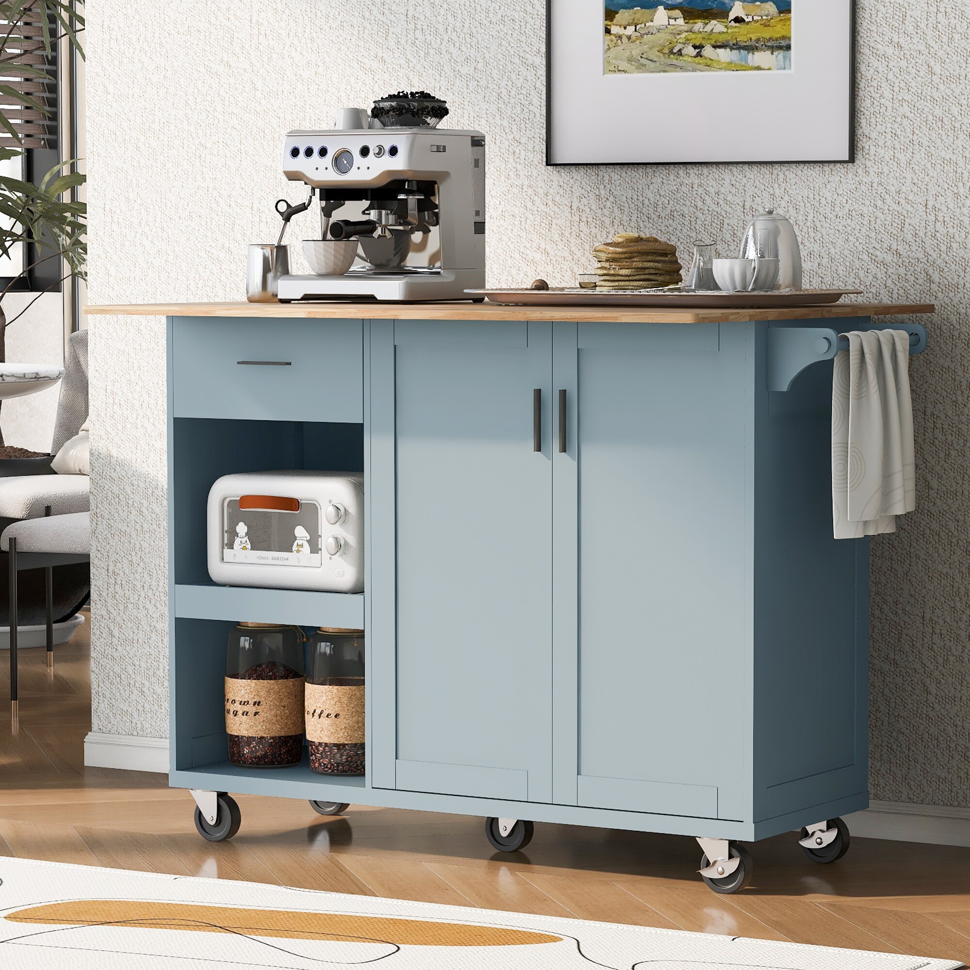 Runesay Gray Mdf Base with Mdf Wood Top Rolling Kitchen Island (33.2-in x 49.02-in x 37.54-in)