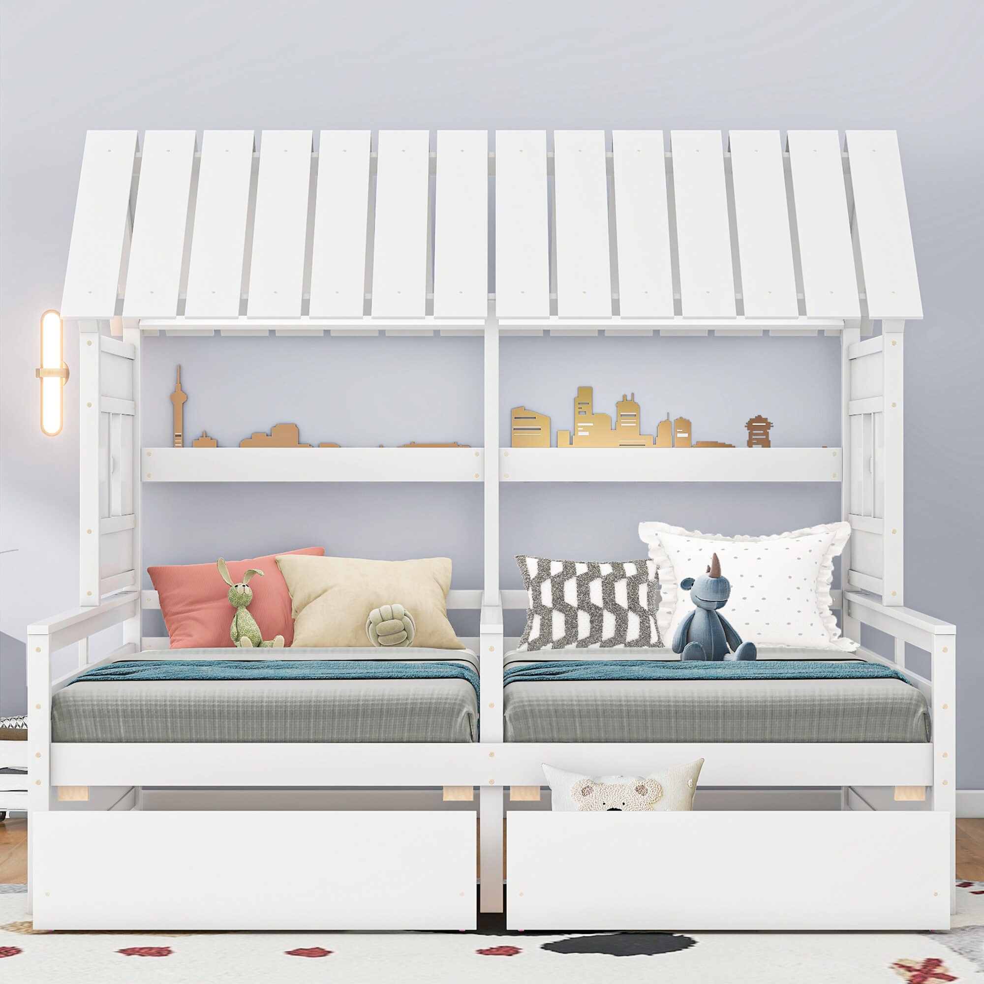 Qualler BEW0927K White Twin Wood Platform Bed