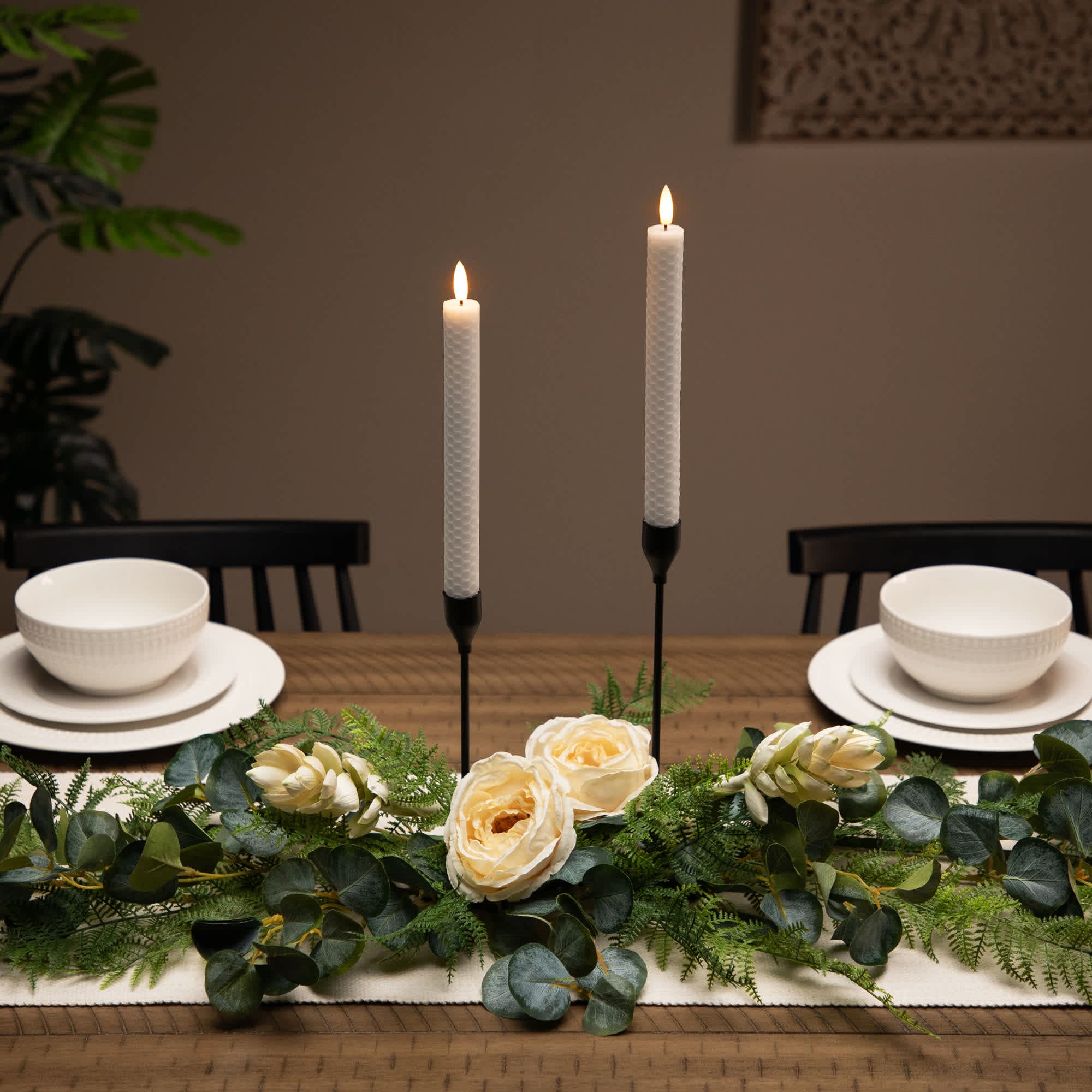 Northlight LED Flickering Flameless Taper Honeycomb Christmas Candles - 9.5 inch - White - Set of 2
