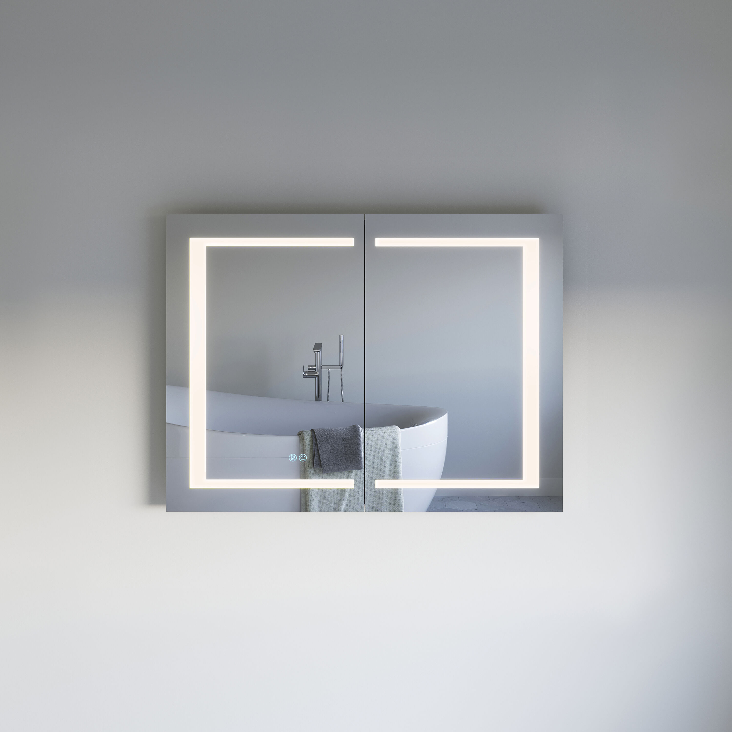 Fresca 40-in x 30-in Lighted LED Fog Free Surface/Recessed Mount Silver Mirrored Soft Close Medicine Cabinet with Outlet