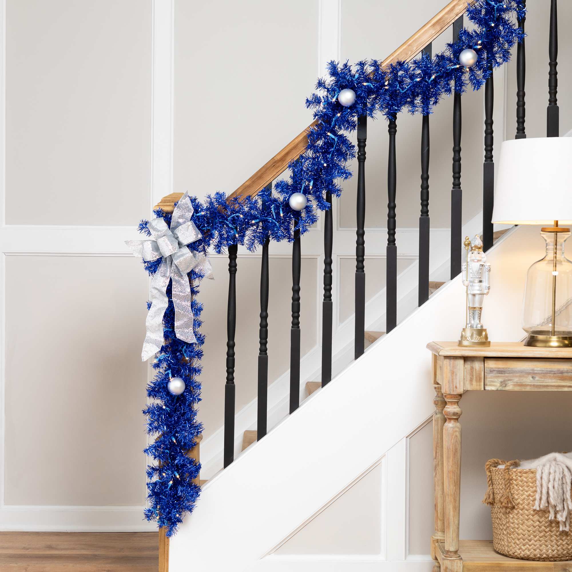Northlight Pre-Lit Artificial Tinsel Christmas Garland - 9 feet x 8 inch - Blue - Clear Lights