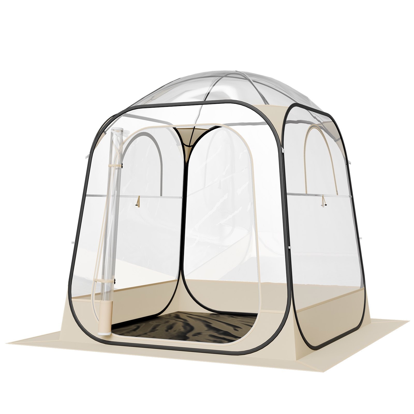 GIVIMO Pop Up Sports Tent 63x63 in Clear Bubble Tent for 2 to 4 Persons Weatherproof Outdoor Pod with Floor Mat and Top Cover Garden Igloo Dome Camping Shelter for Events Fishing and Cheering Beige