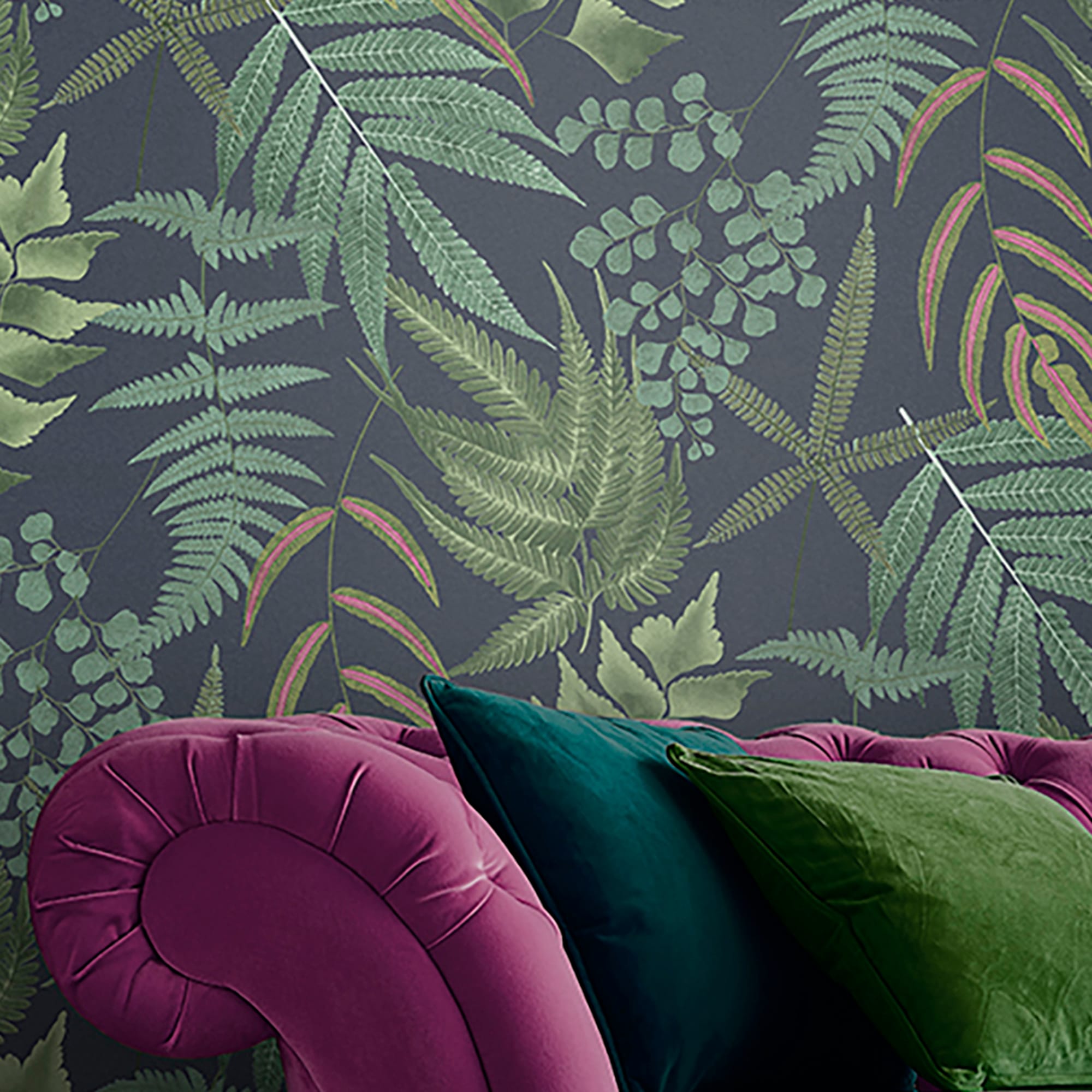 Midsummer Fern Navy Blue and Green Botanical Wallpaper