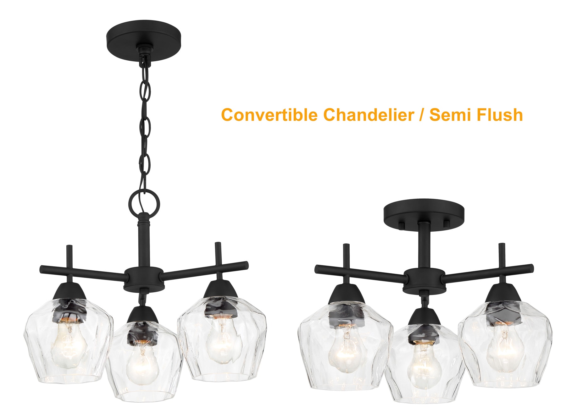 Minka Lavery 2172-66A Camrin 3 -Light 16-in Matte Black Semi Flush Mount Light