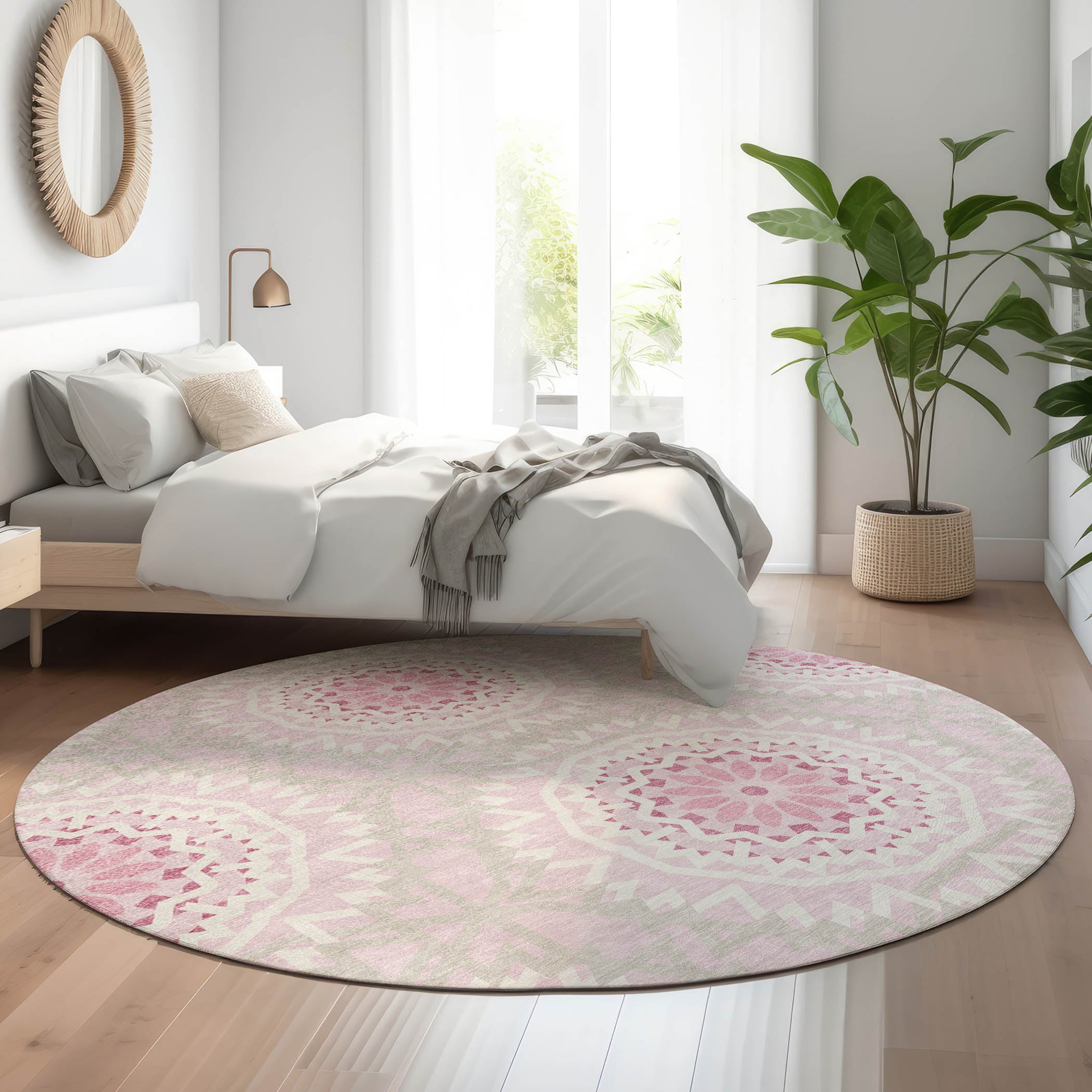 Addison Rugs AMF619PI8RO Mayfield AMF619PI 8 x 8 (ft) Loomed Polyester Pink Round Indoor Geometric Machine washable Area rug
