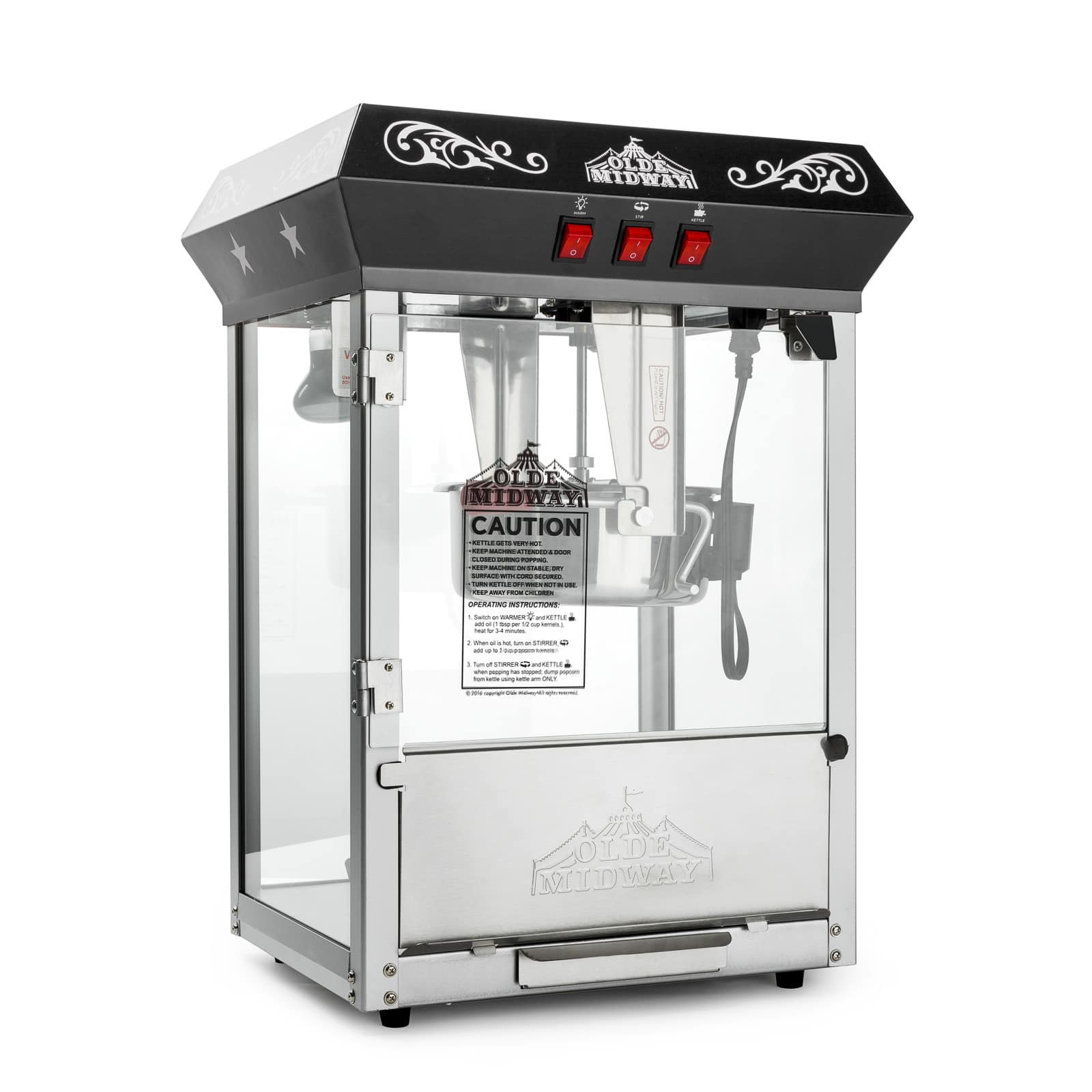 Olde Midway CON-POP-1000-BLK Bar Style Popcorn Machine with 10-oz Kettle - Black