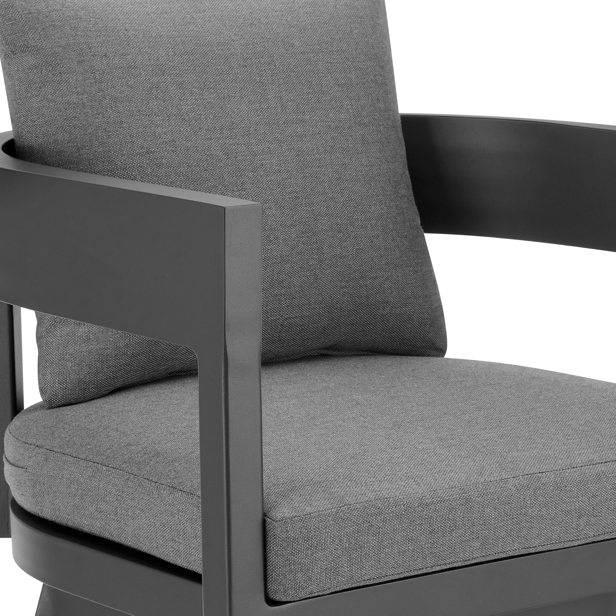 Gray Aluminum Swivel Bar Stool with Cushions