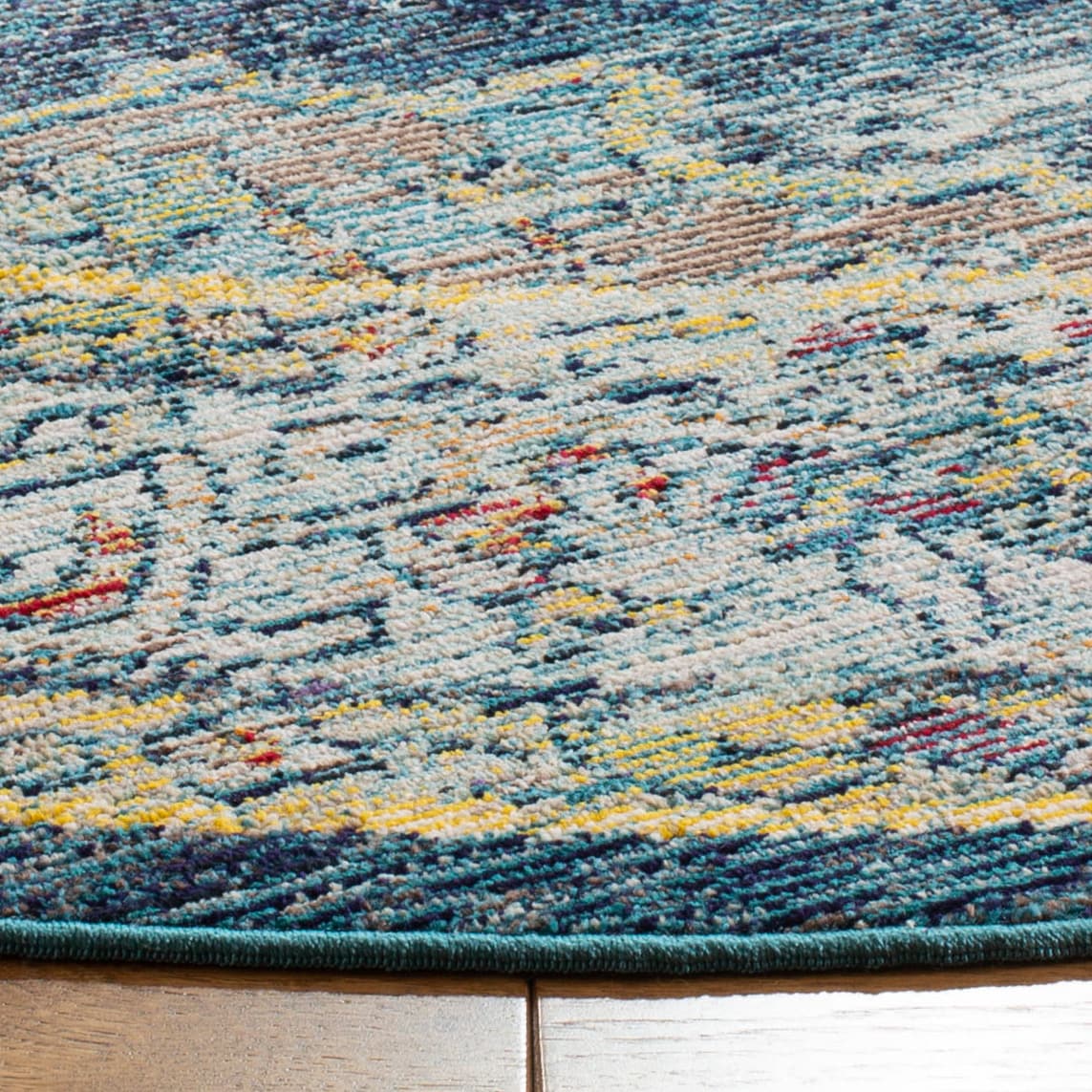 Blue Tufted Round Washable Synthetic Area Rug