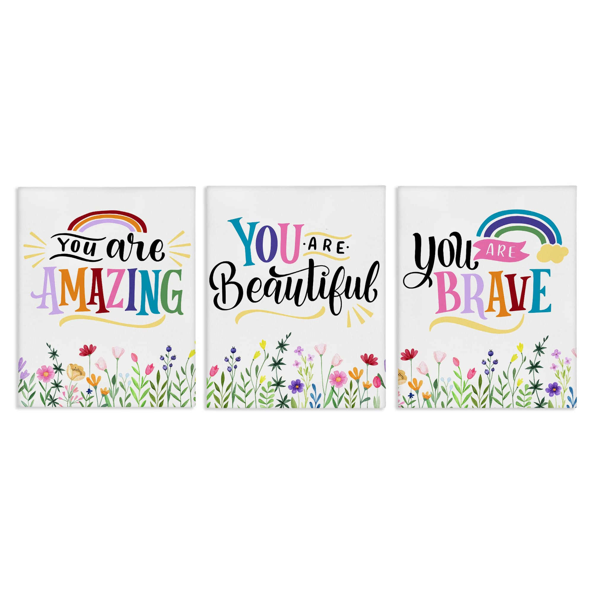 Stupell Industries A3-455-CN-3PC-11X14 Confidence Sentiments with Florals 3pc Canvas Set design by Kim Allen