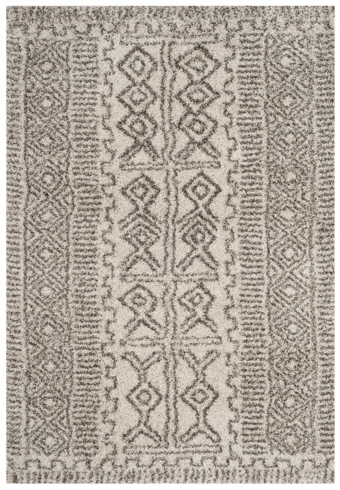 Ivory and Gray High Pile Shag Rectangle Rug