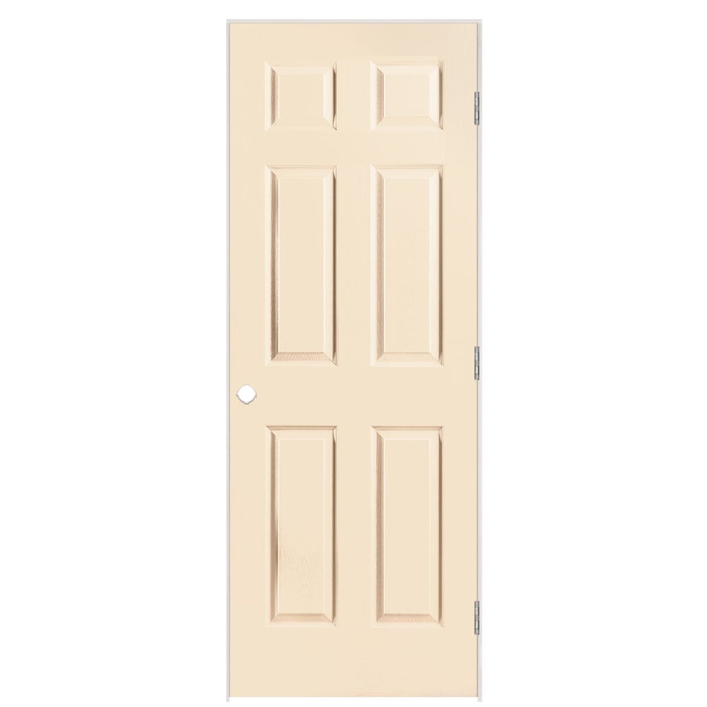 Masonite 1316922 30-in x 80-in Cream N Sugar Solid core 6-panel Left hand Textured Prefinished Molded composite Flat Jamb Single Prehung Interior Door