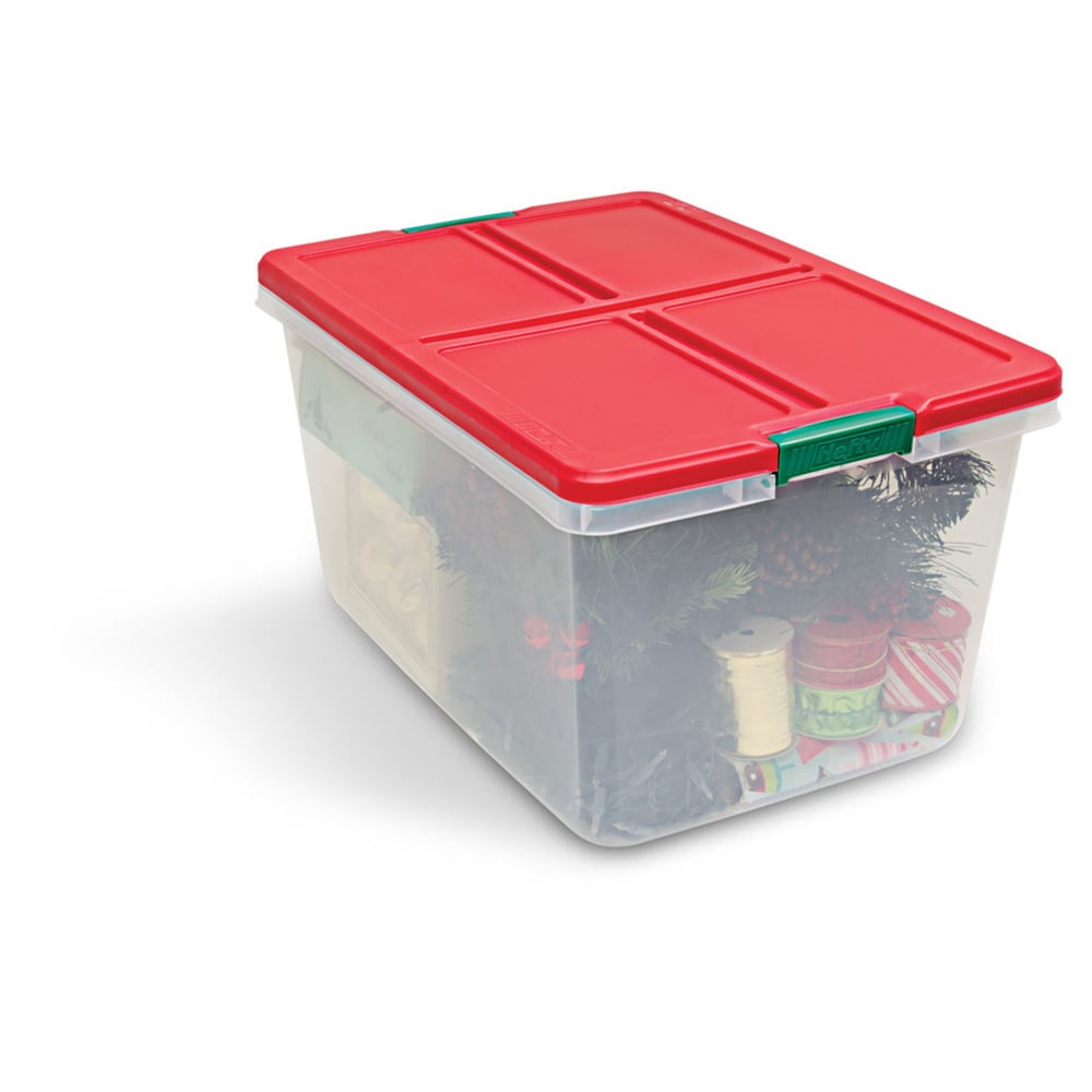 Hefty 32qt Ornament Divider And Red Lid Storage Box Clear : Target