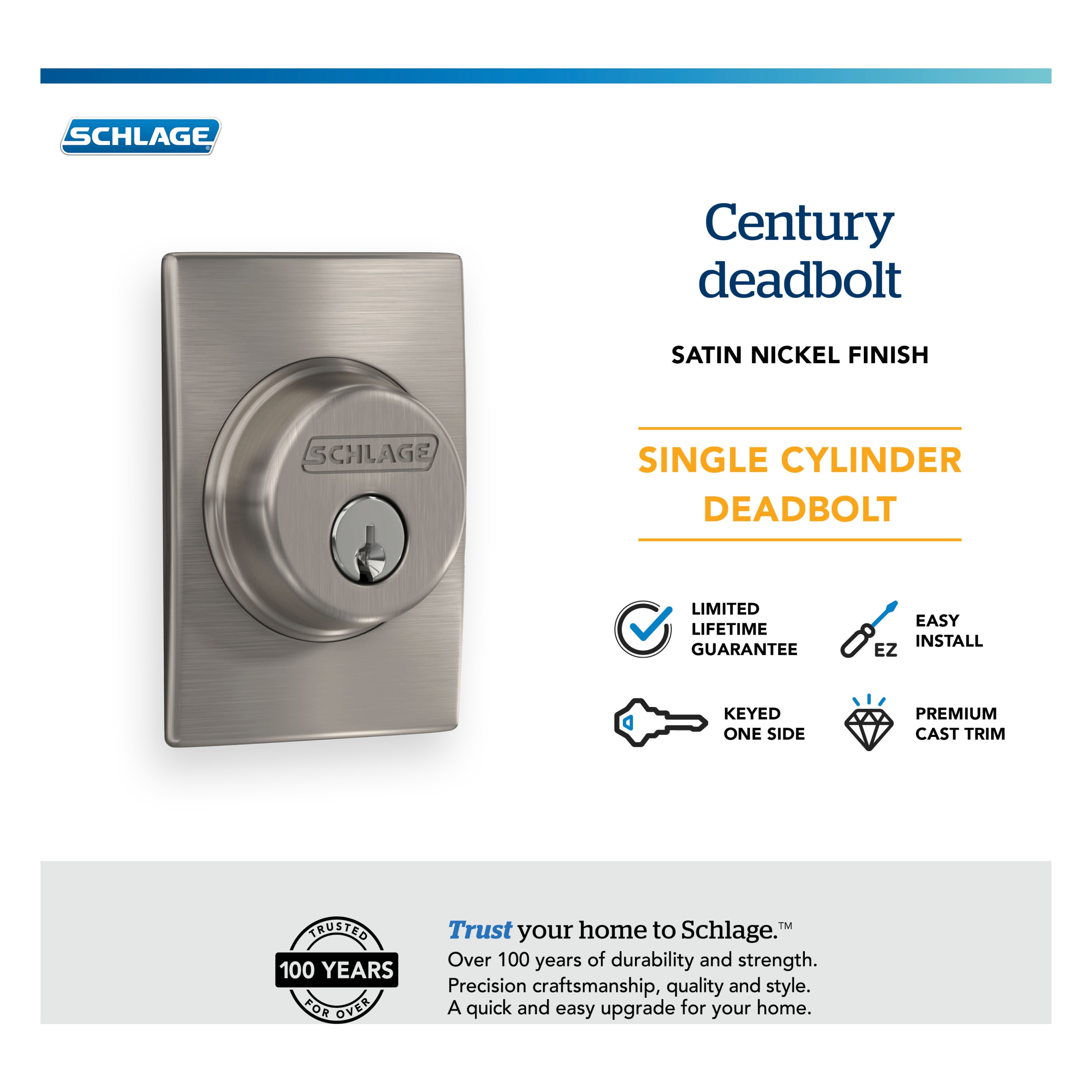 Schlage B60 N CEN 619 Door-Deadbolts - View #5