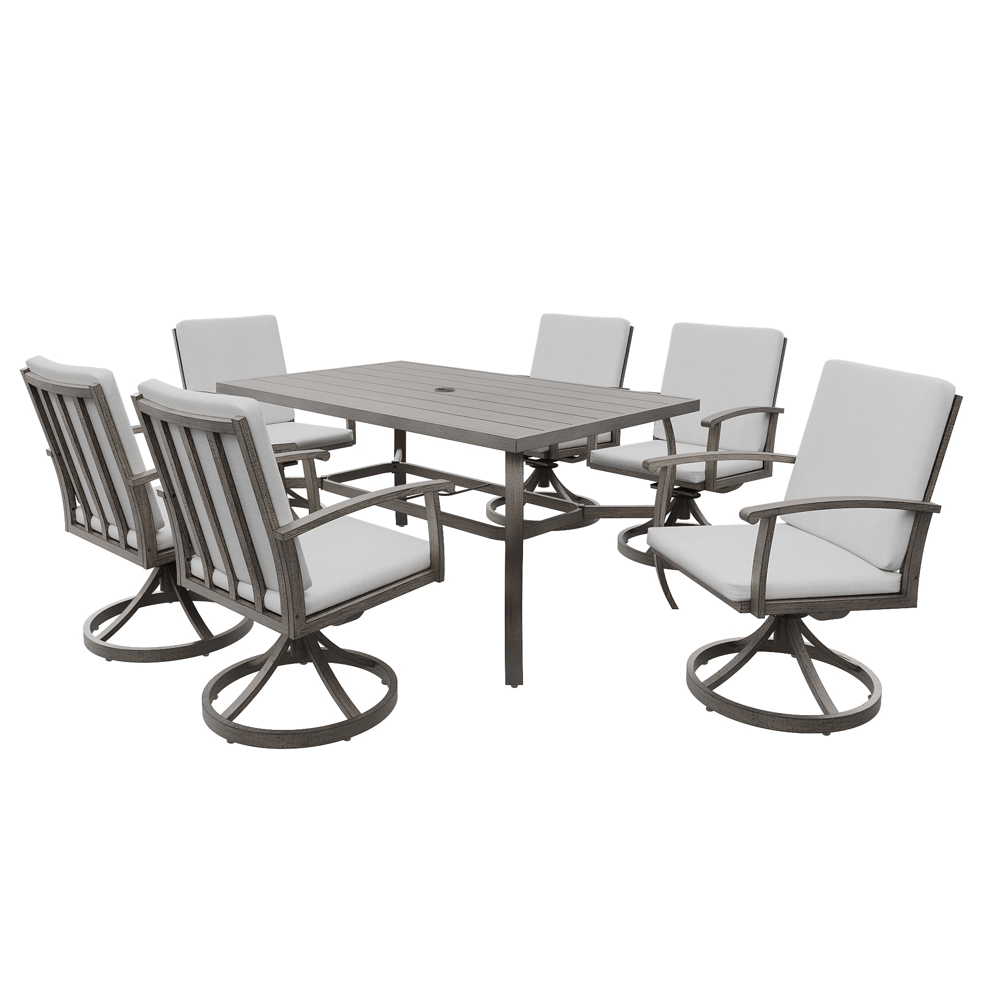  EL-CZ7-GM-A2-WL3 7 -Piece Gray Patio Dining Set Aluminum Rectangle Table with 6 Gray Cushions Swivel Rocker Chairs