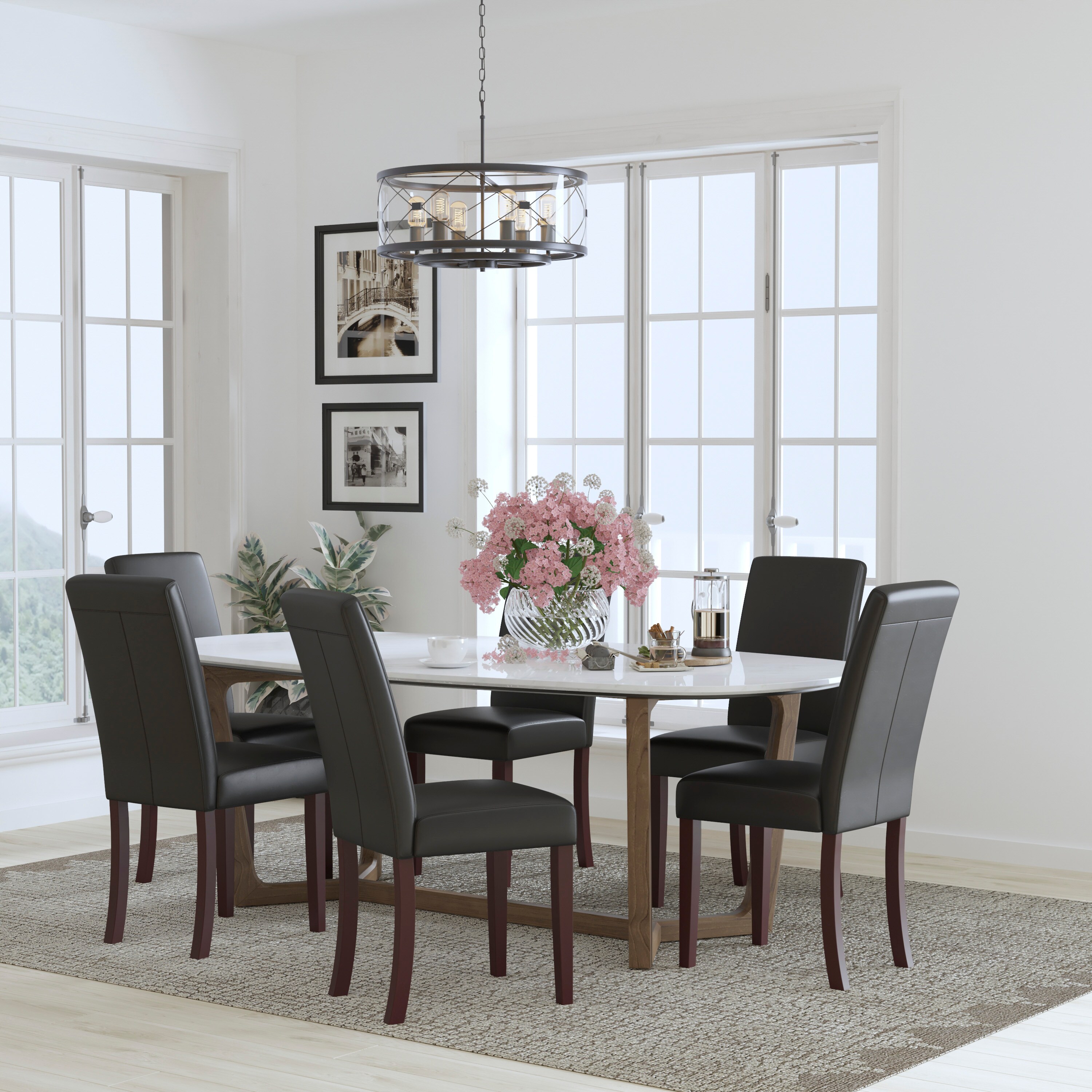 Flash Furniture 840196353104 Godrich Set of 6 Black LeatherSoft Parsons Chairs with Solid Hardwood Frame Construction