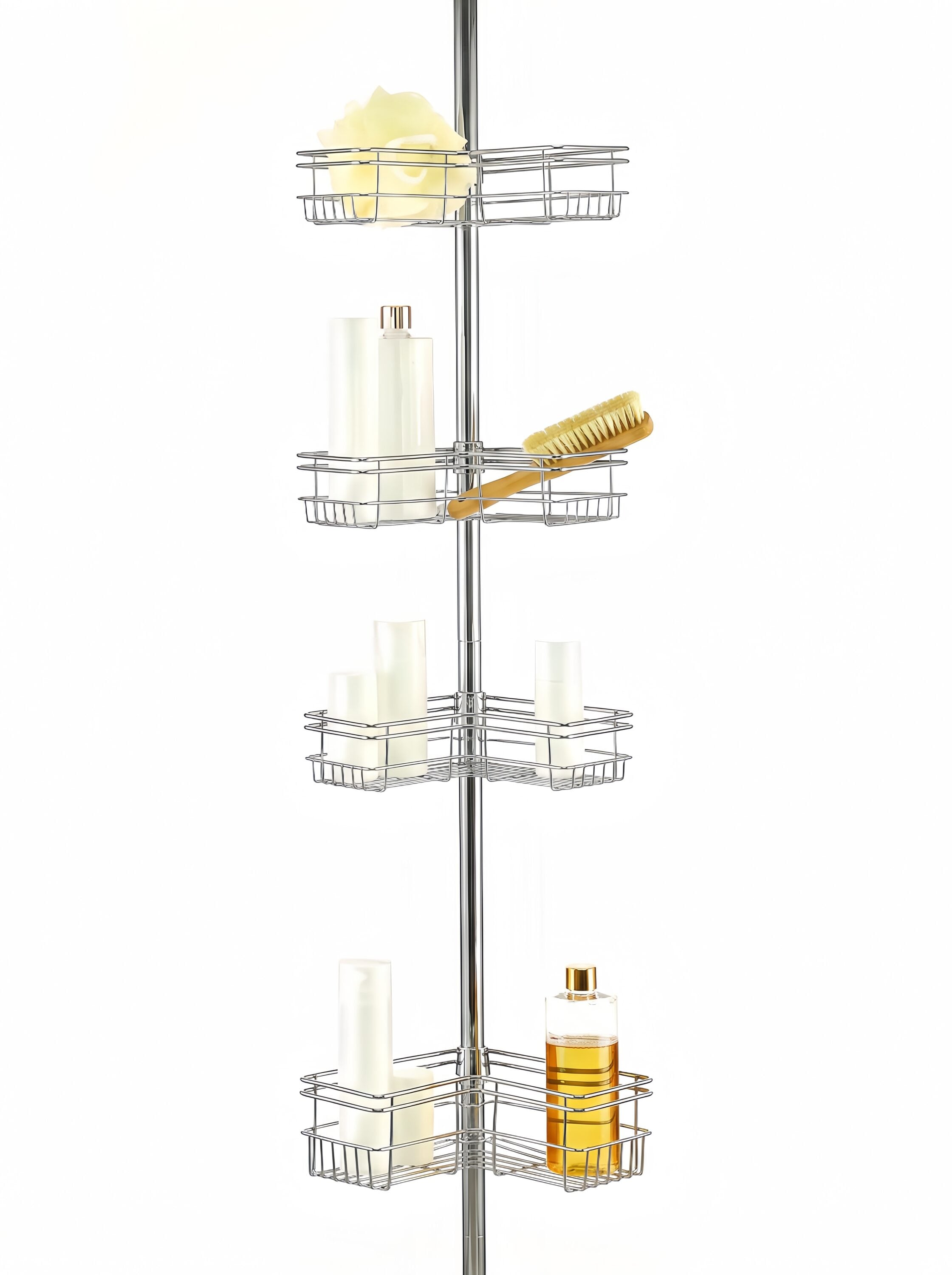 Utopia Alley  Tension Pole Shower Caddy Corner Organizer Adjustable Standing Shower Caddy with 4 Removable Baskets 60 to 97 Inch - Chrome