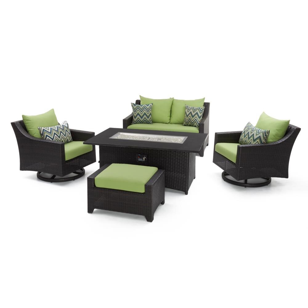 RST Brands OP-PEOSS5MFT-GNK-K Deco 5-Piece Wicker Patio Conversation Set with Green Sunbrella Cushions