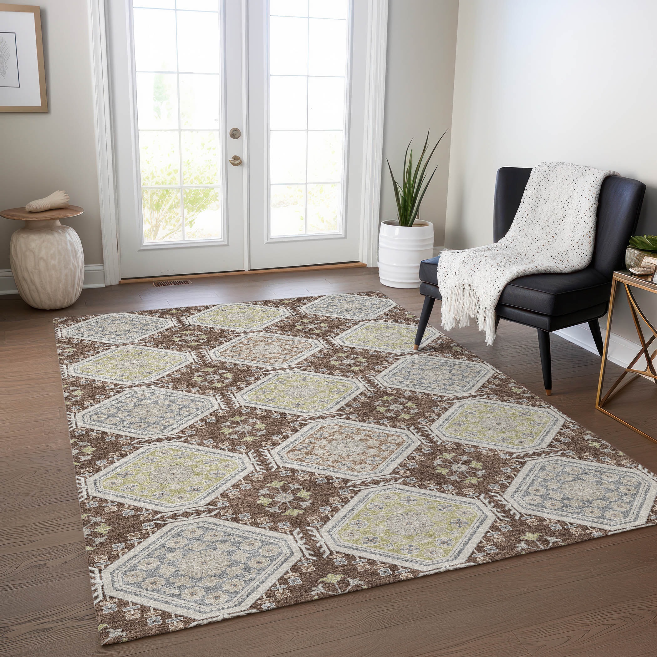Addison Rugs ACN1444CH5X8 Chantille ACN1444CH 5 x 7 (ft) Polyester Chocolate Rectangular Indoor/Outdoor Geometric Machine washable Area rug