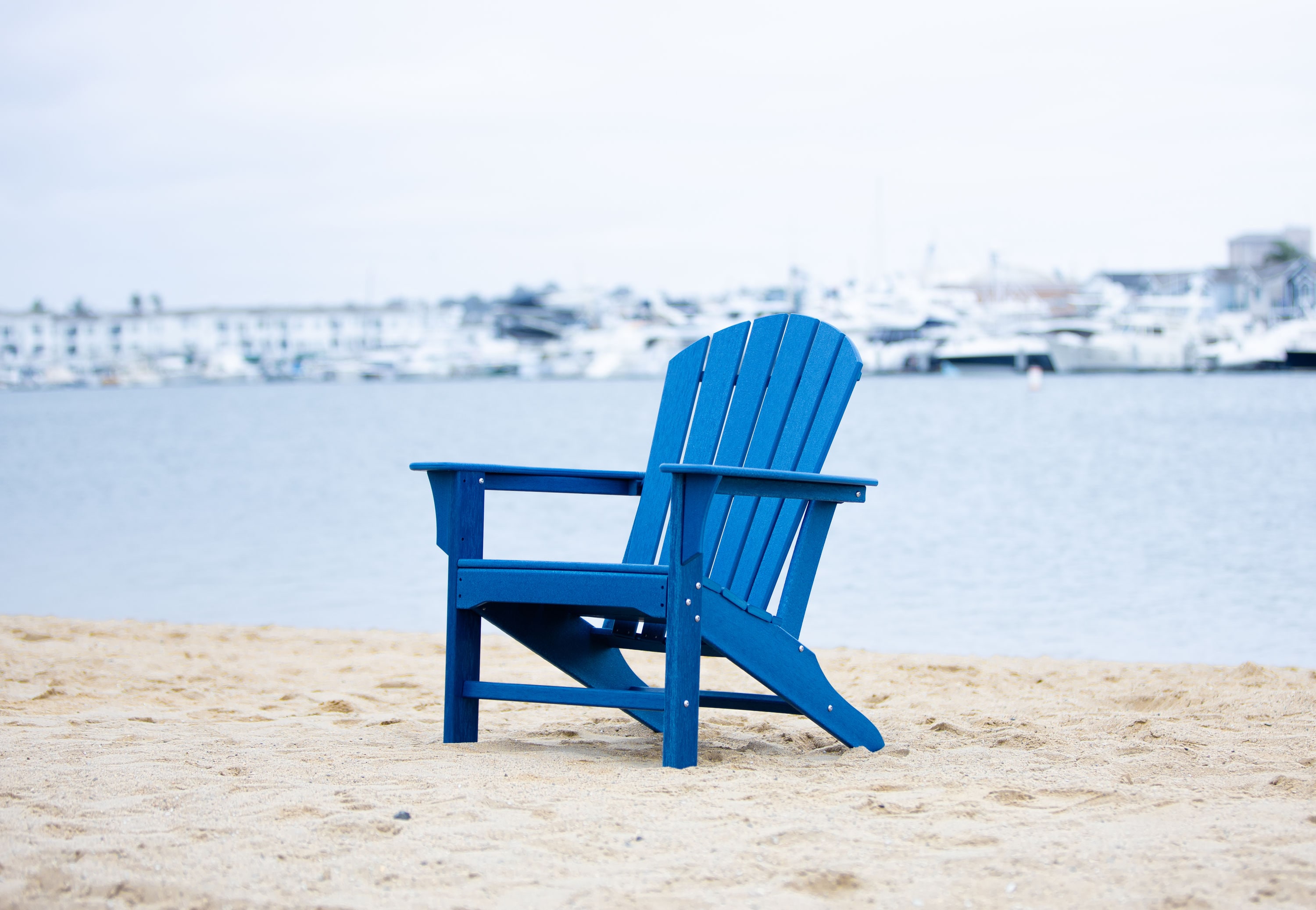 LuXeo LOW-1518-NAVY Hampton Adirondack Chair Navy HDPE Frame Stationary Adirondack Chair with Solid Seat
