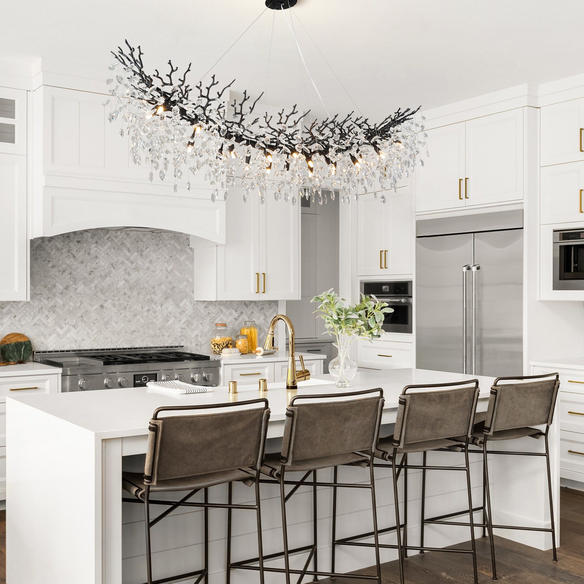 Gleam Flare 72 inches Modern Crystal Chandelier 20 Lights Black