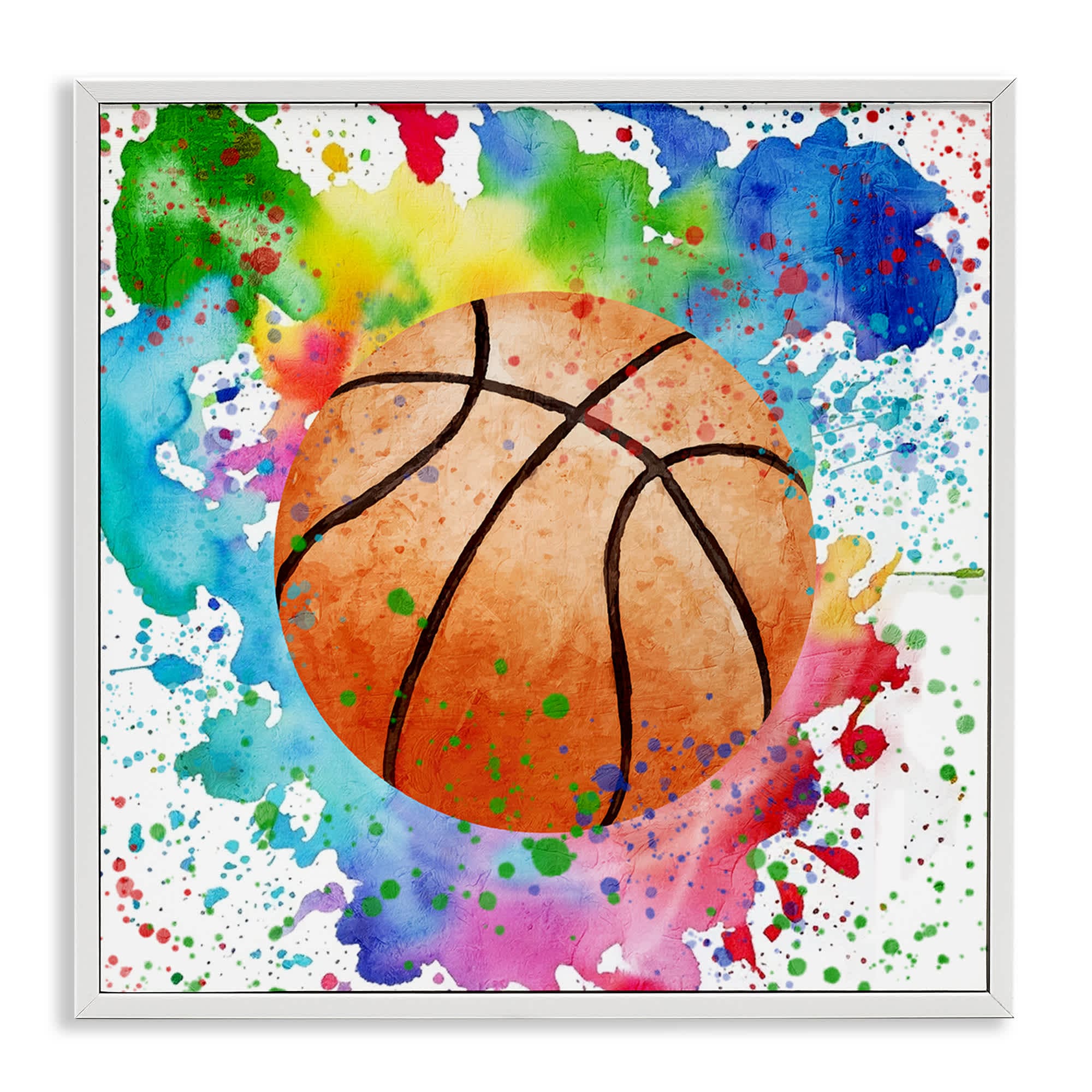 Stupell Industries BS-052-WFR-24X24 Basketball with Bright Splash Framed Giclee design by Kim Allen