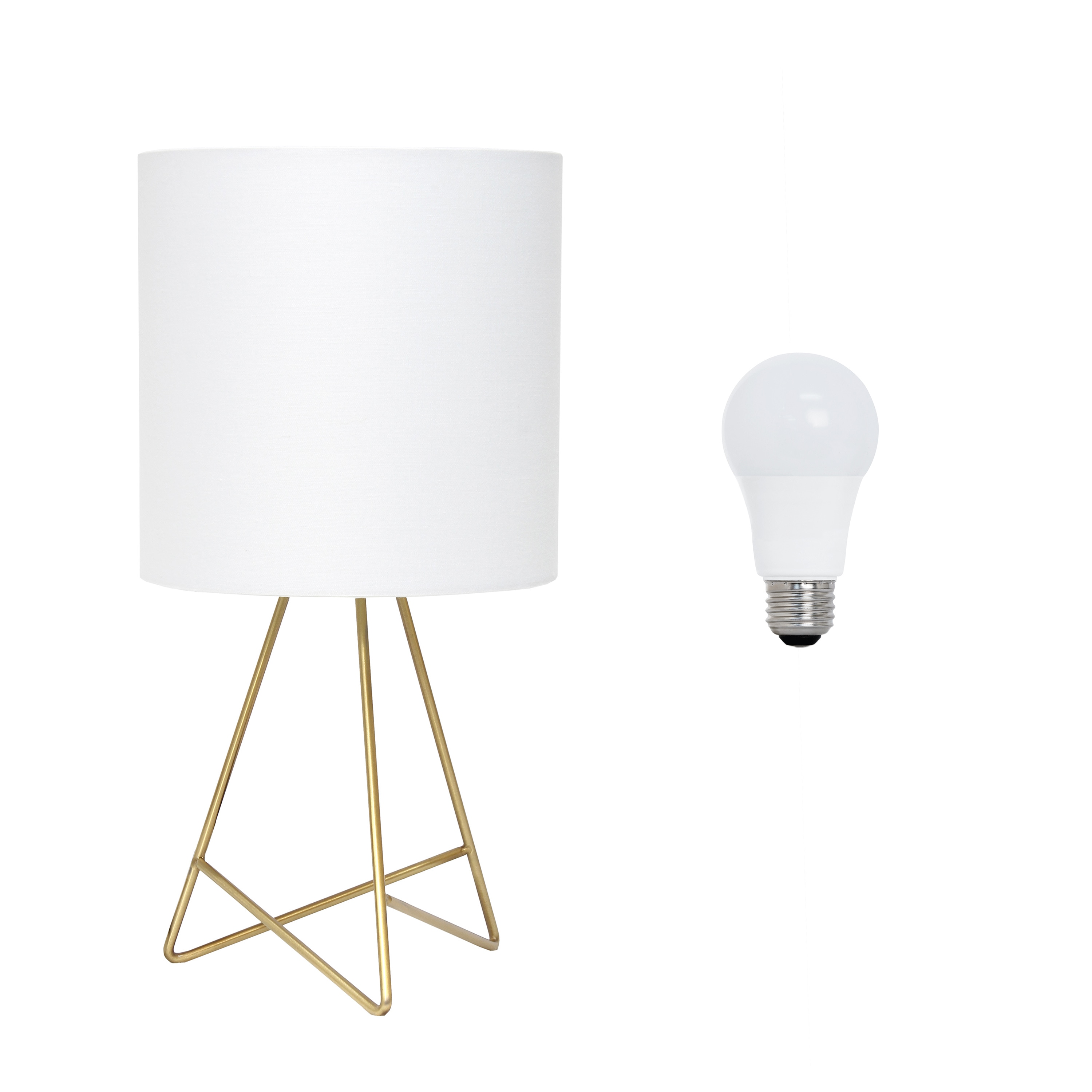 Simple Designs LT2066-GDW-LB 14-in Gold/White Shade LED On/Off switch Table Lamp with Fabric Shade