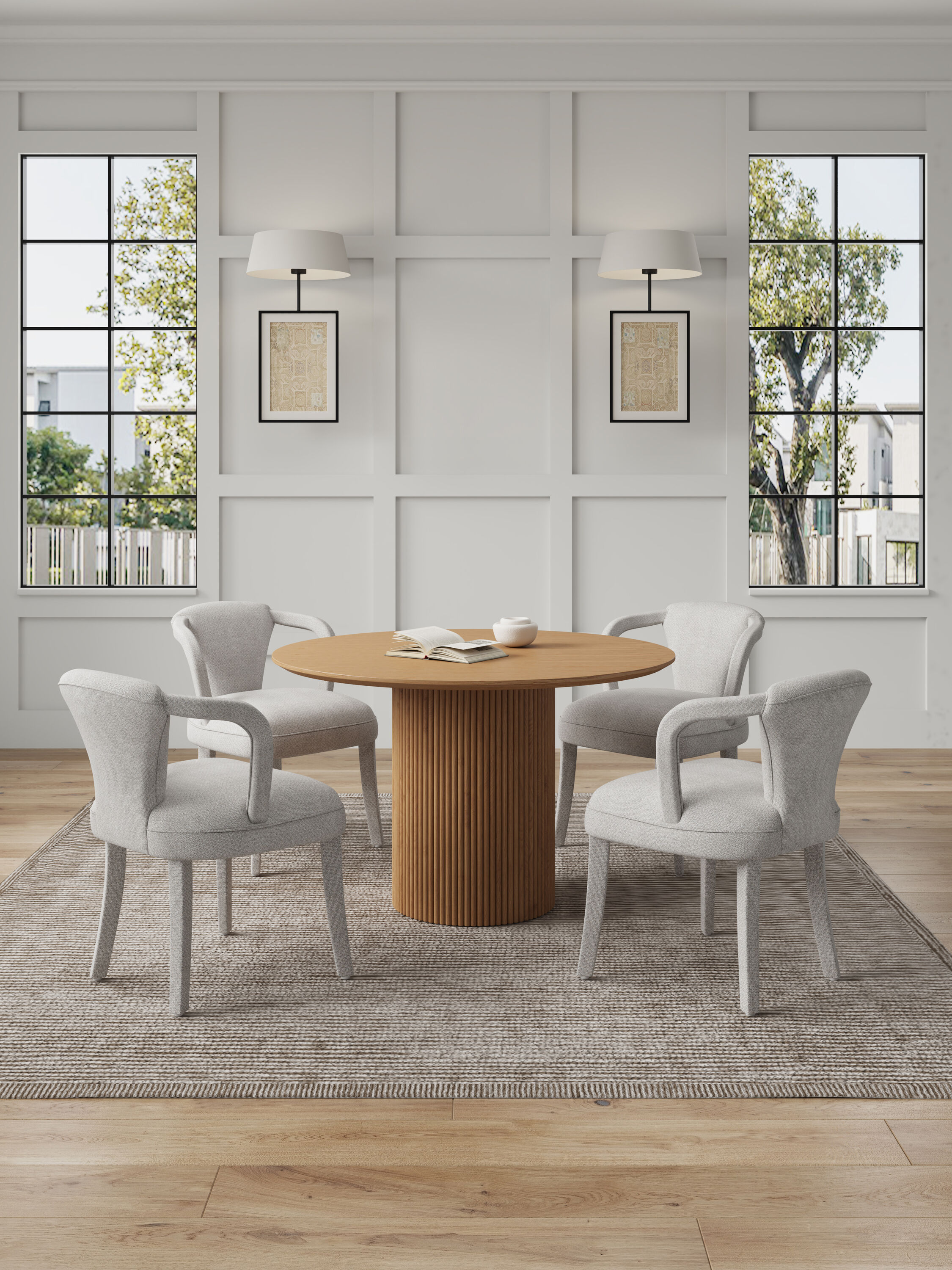 Manhattan Comfort 4-DT03DC088AR-NASL Natural and Silver Lining Contemporary/Modern Dining Room Set with Round Table ( Seats 4 )