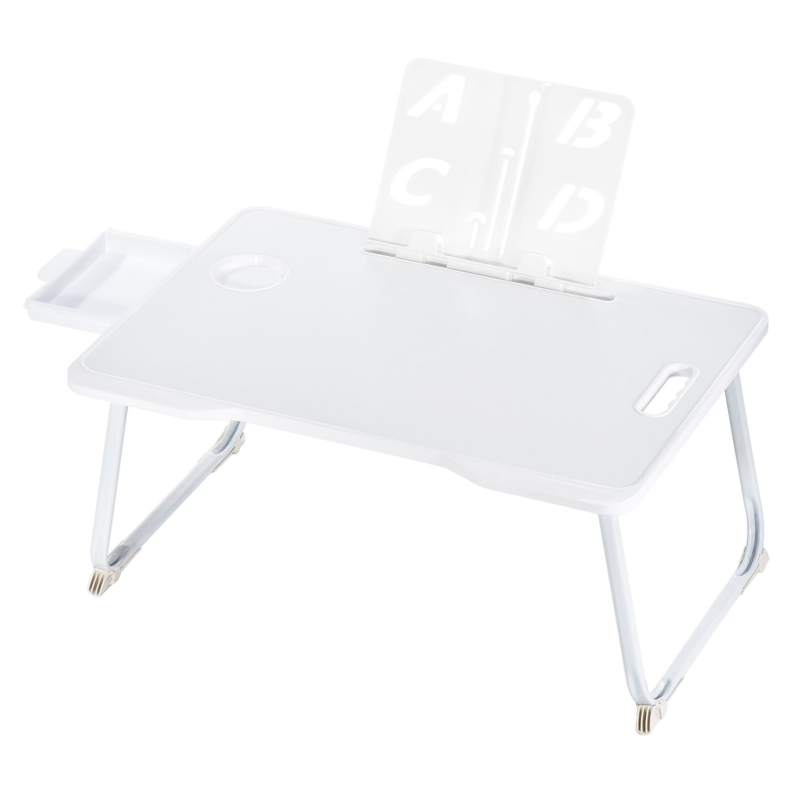 PATIKIL Laptop Bed Desk Foldable Breakfast Tray Portable Lap Desk with Storage Drawer Reading Holder Water Slot for Bed Couch Sofa Floor White