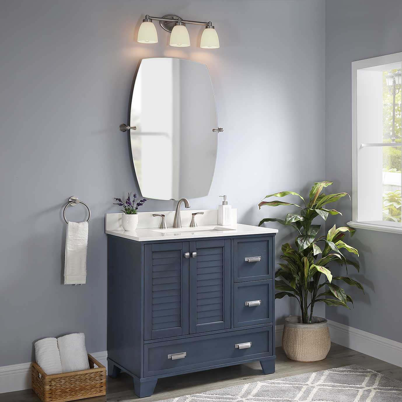 allen + roth Brookview 36-in Slate Blue Undermount Single Sink Bathroom  Vanity with Carrara Engineered Marble Top at