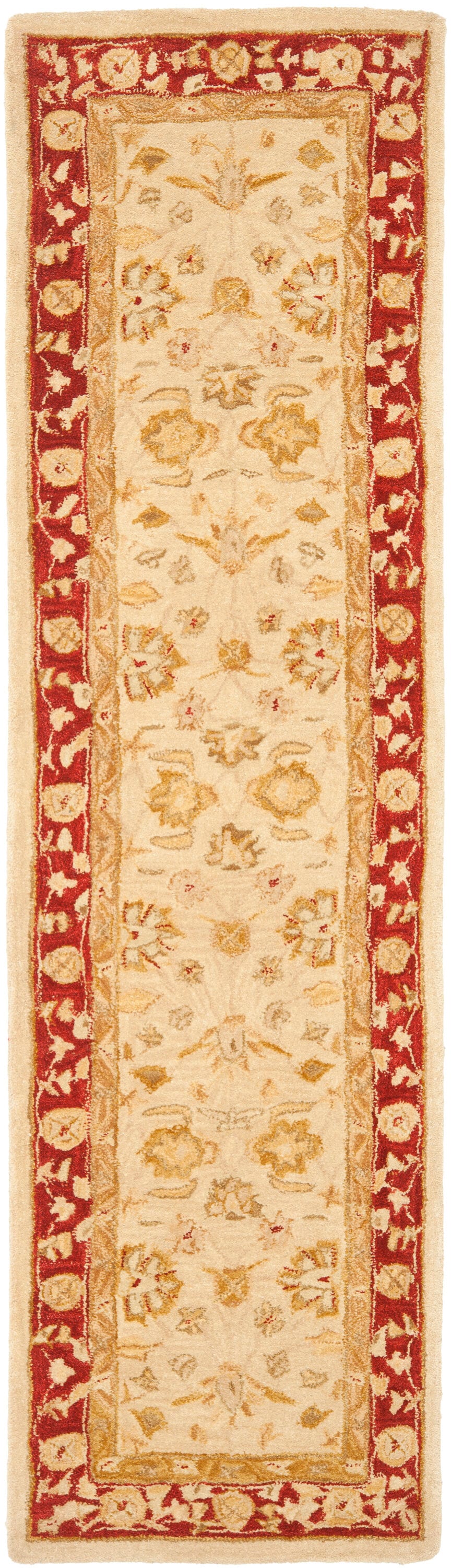 Safavieh AN522C-220 Anatolia Cilcia 2 x 20 (ft) Tufted Wool Ivory/Red Rectangular Indoor Floral/Botanical Vintage Runner rug