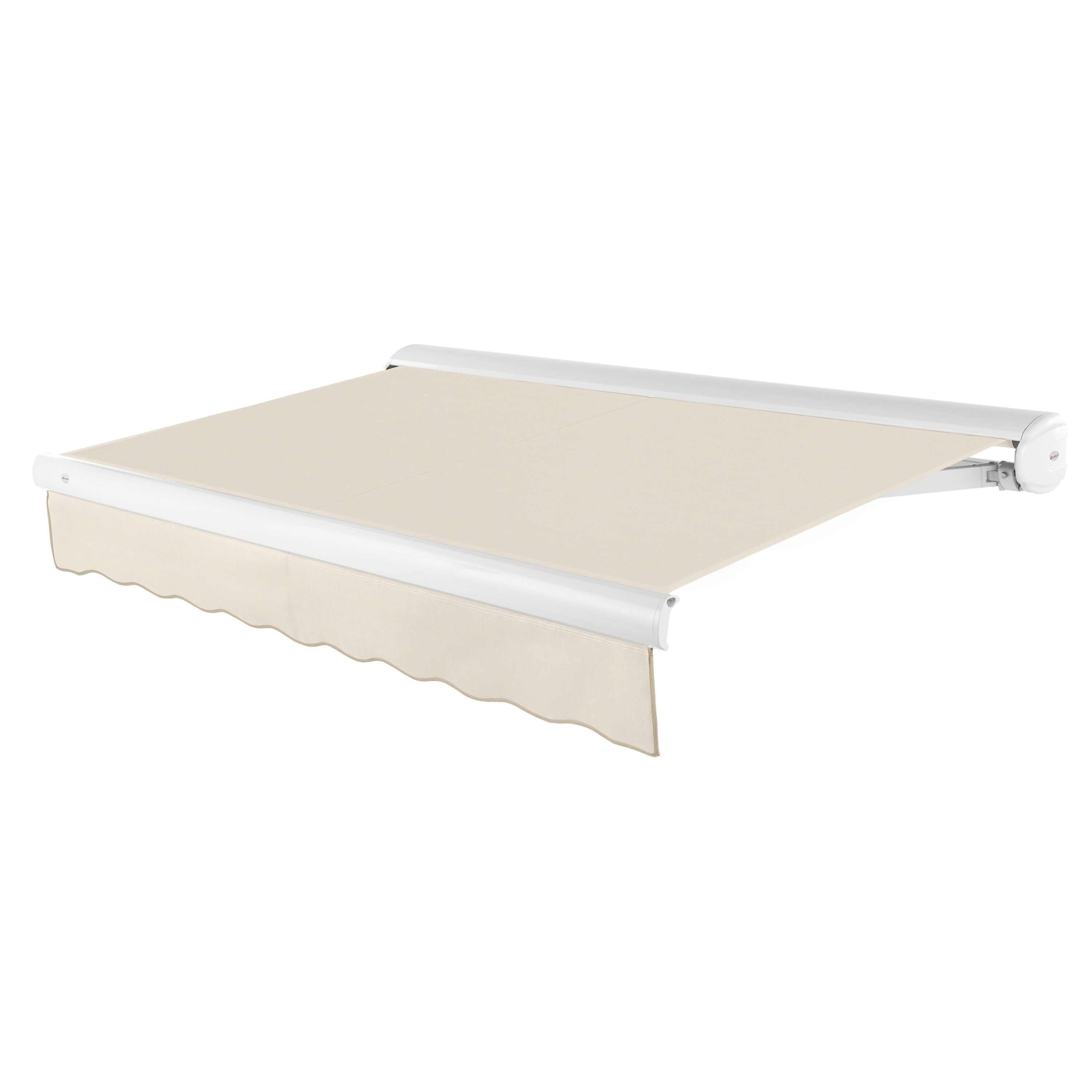 Awntech KWL18-L-LPIN Full Cassette Left Motor 216-in Wide x 120-in Projection x 10-in Height Fabric Linen Pin Stripe Striped Motorized Retractable Patio Awning