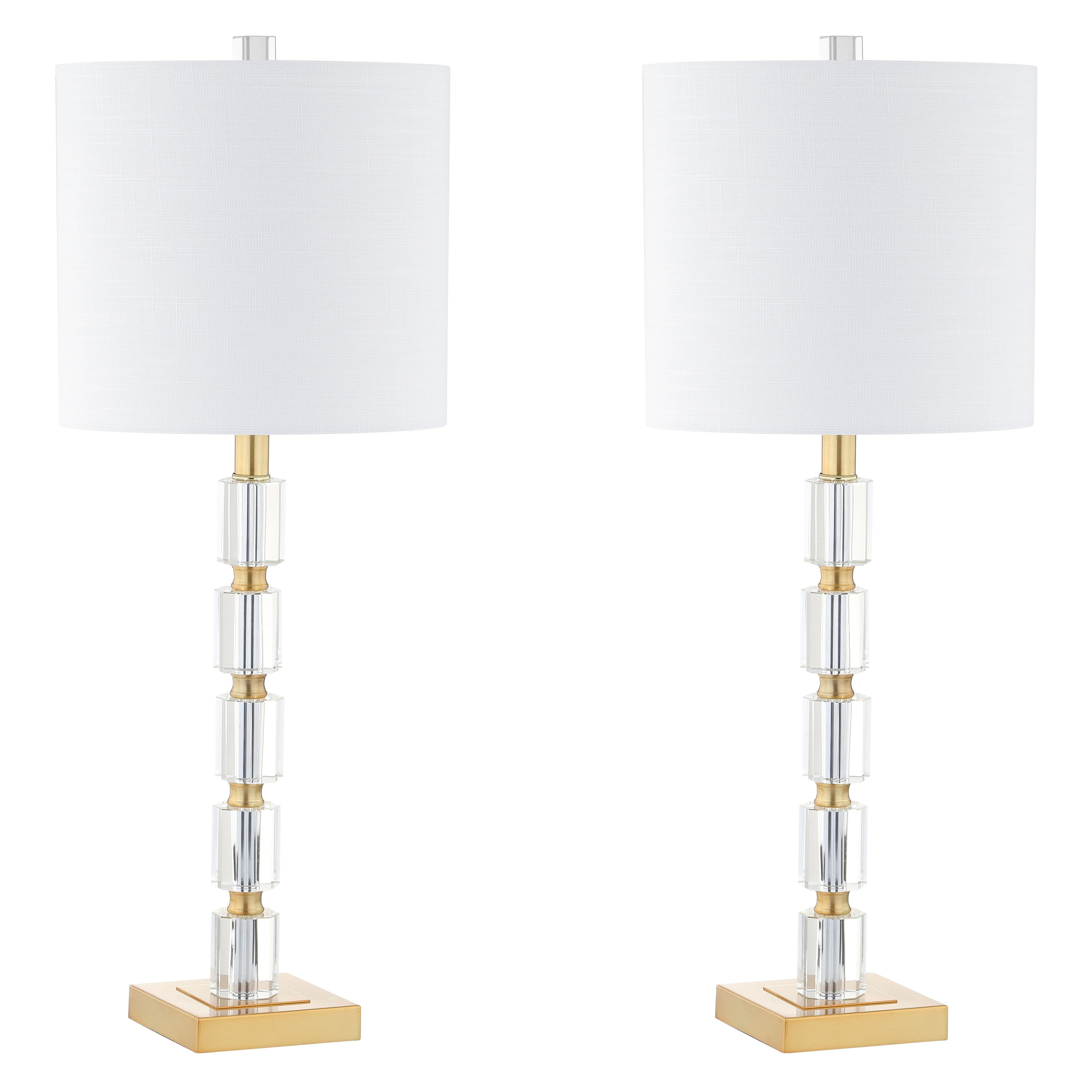Elegant White Linen Shade Crystal LED Table Lamp Set, 28.5" Height