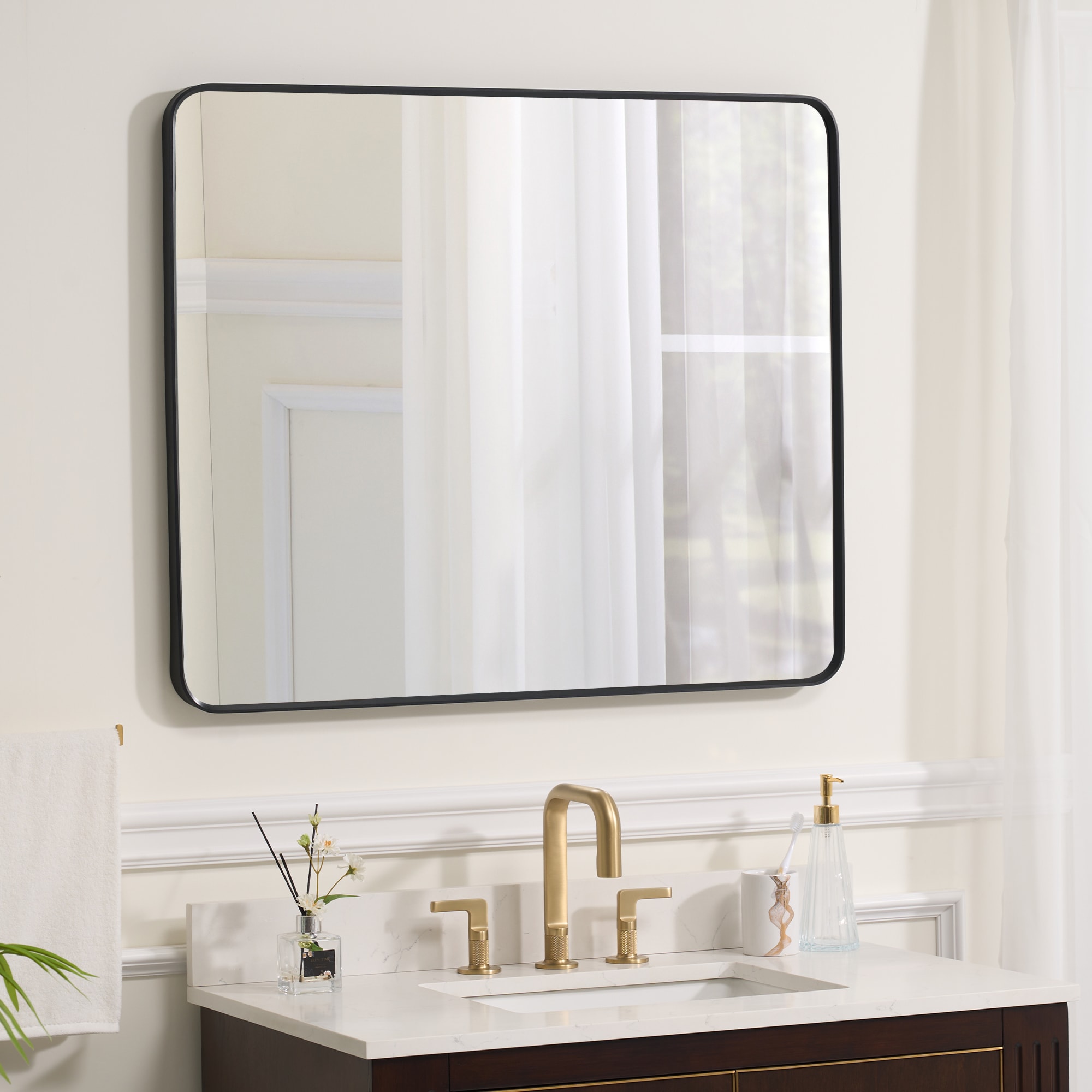 WELLFOR F1 Bathroom Mirror 30-in x 36-in Black Framed Bathroom Vanity  Mirror in the Bathroom Mirrors department at