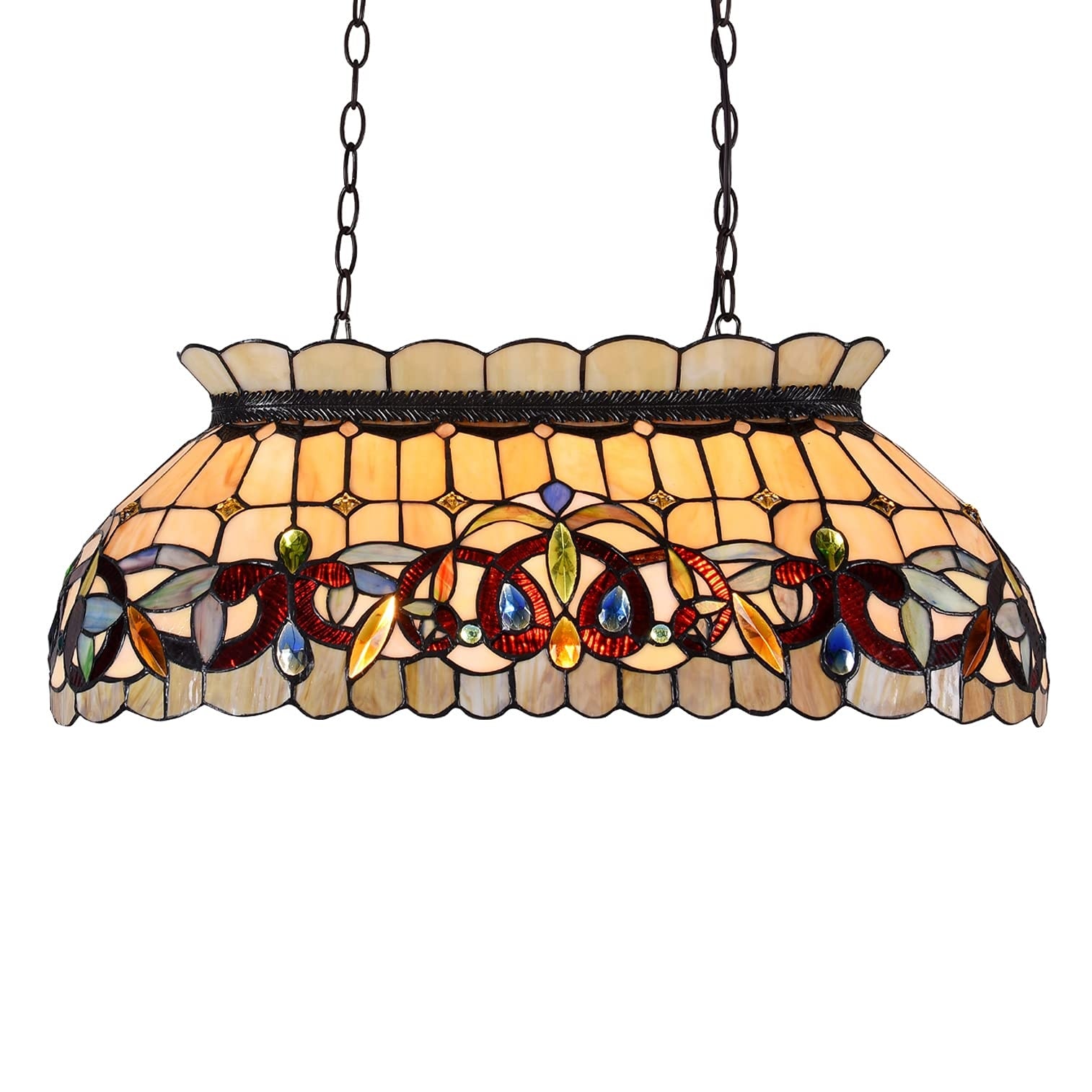 Lukvuzo Tiffany Stained Glass Pool Table Light 3 Piece 28 Inch Shade Adjustable Chain Pendant Fixture for Dining Room Kitchen Island Billiards #LLU0506M16