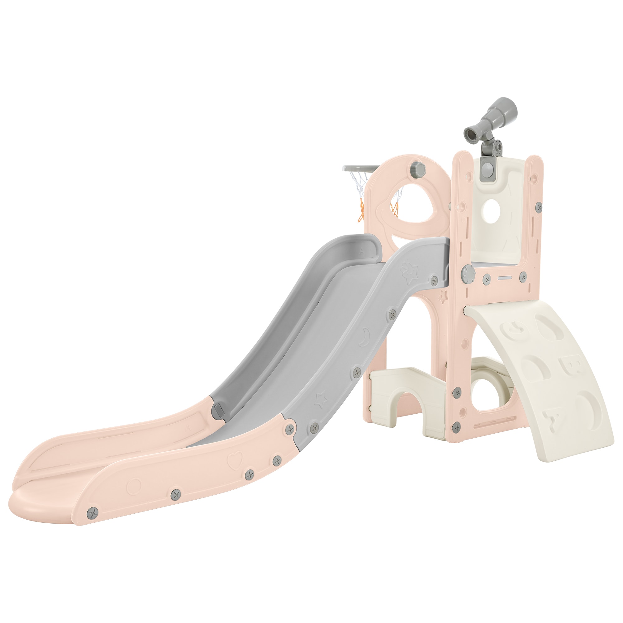 Siavonce XH58AAH Kids Slide Playset Structure 5 In 1, Freestanding Spaceship Set with Slide, Telescope and Basketball Hoop, Golf Holes For Toddlers, Kids Climbers Playground