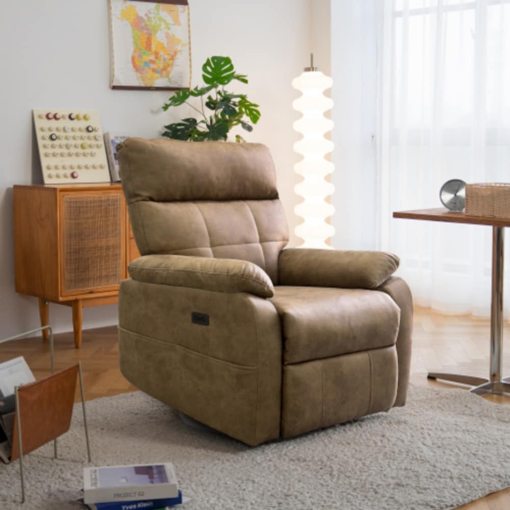 Siavonce Brown Upholstered Powered Reclining Swivel