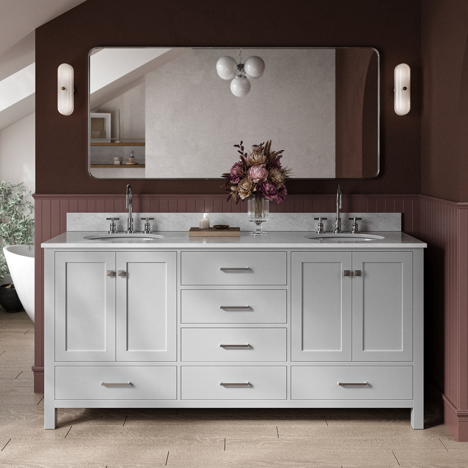 ARIEL A073DCW2OVOGRY Cambridge 73-in Gray Undermount Double sink Bathroom Vanity with 0.75" Carrara White Marble Natural marble Top