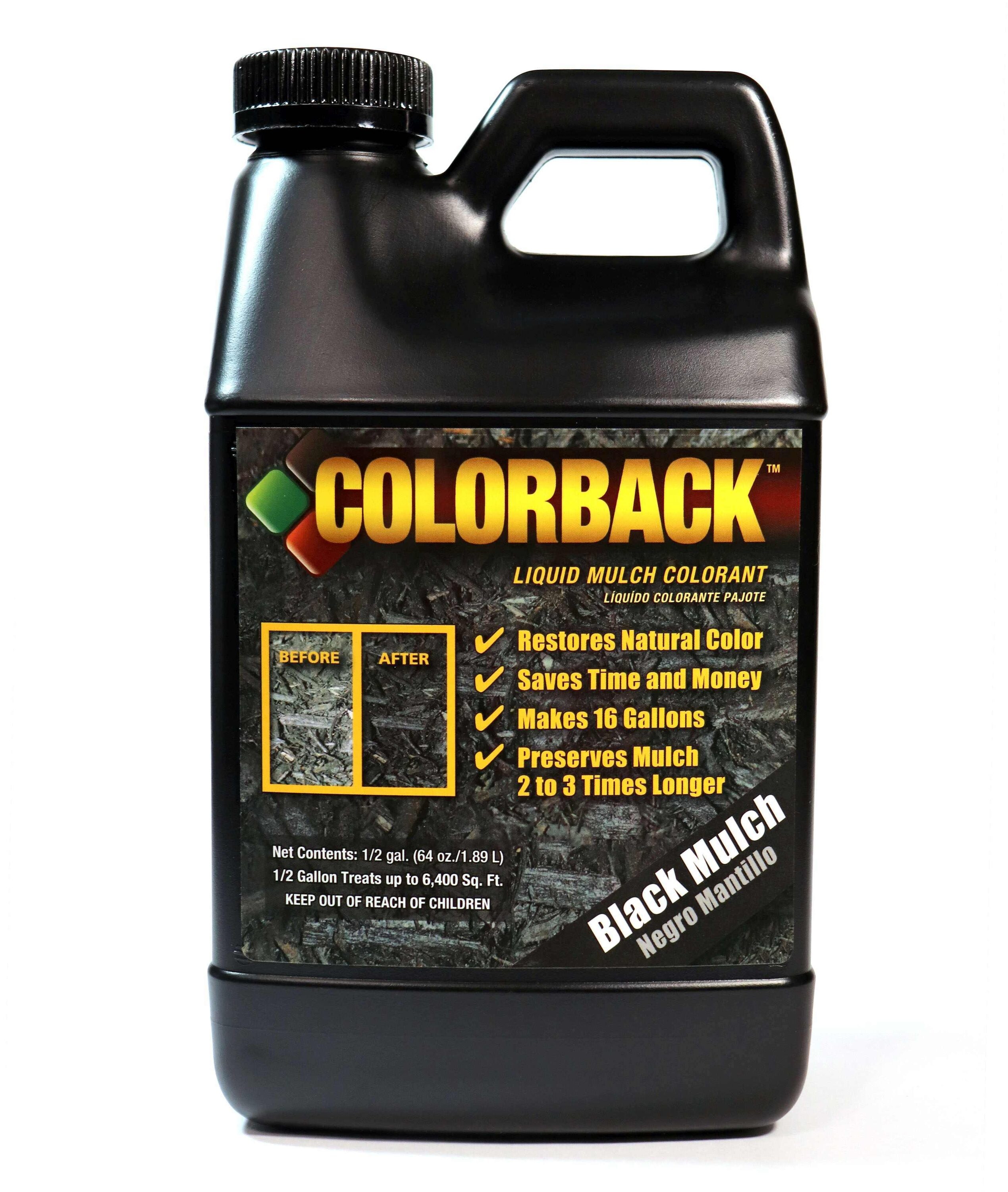 COLORBACK 1/2 Gallon Black Mulch Color Solution - Restores Natural Color to  Mulch, Pine Straw, Grass/Turf - Keeps Mulch Looking New Year Round in the  Pine Needle & Mulch Dyes department at