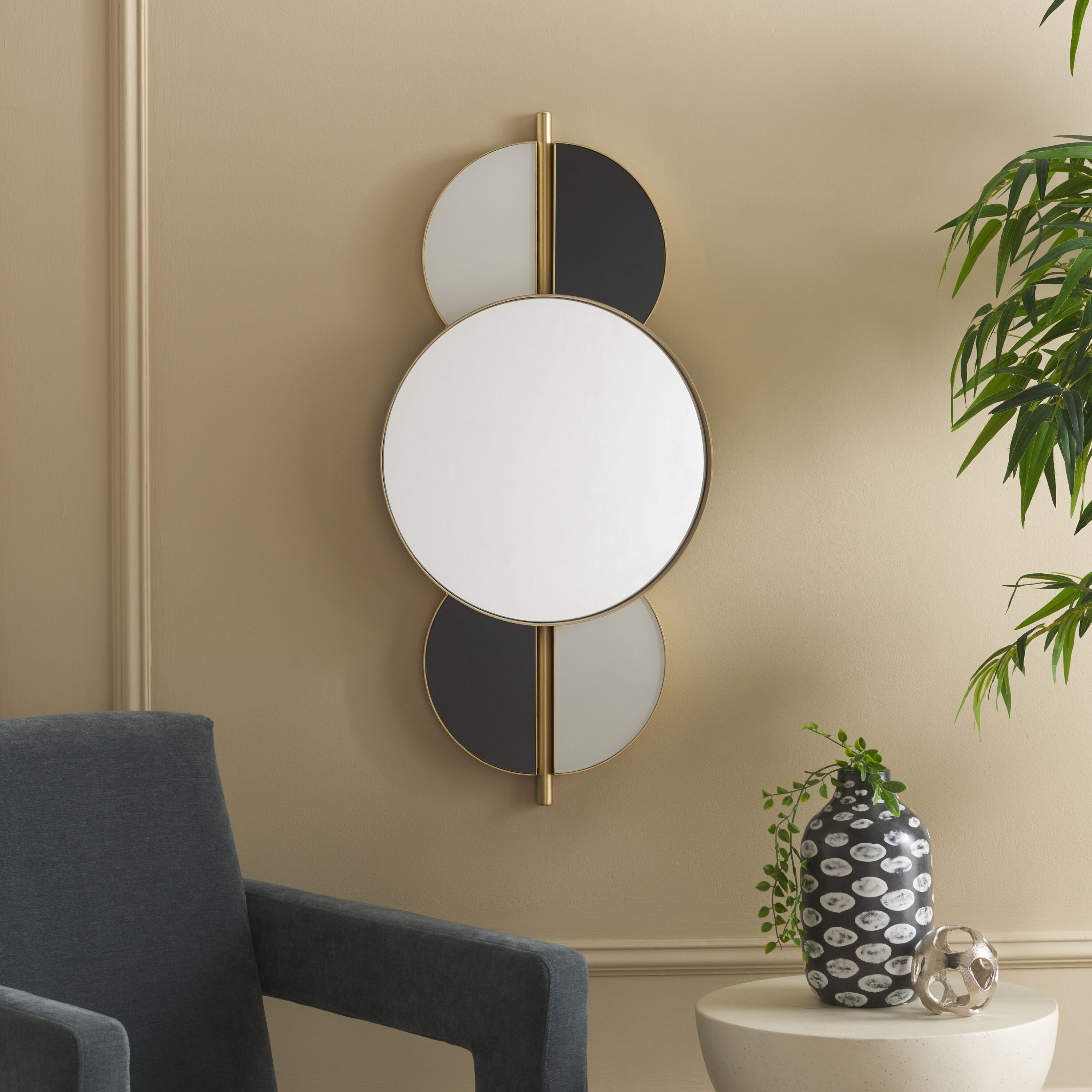 Safavieh MRR8003A Syrus 16.5 W x 35 H Round Gold/Multi Framed Wall Mirror