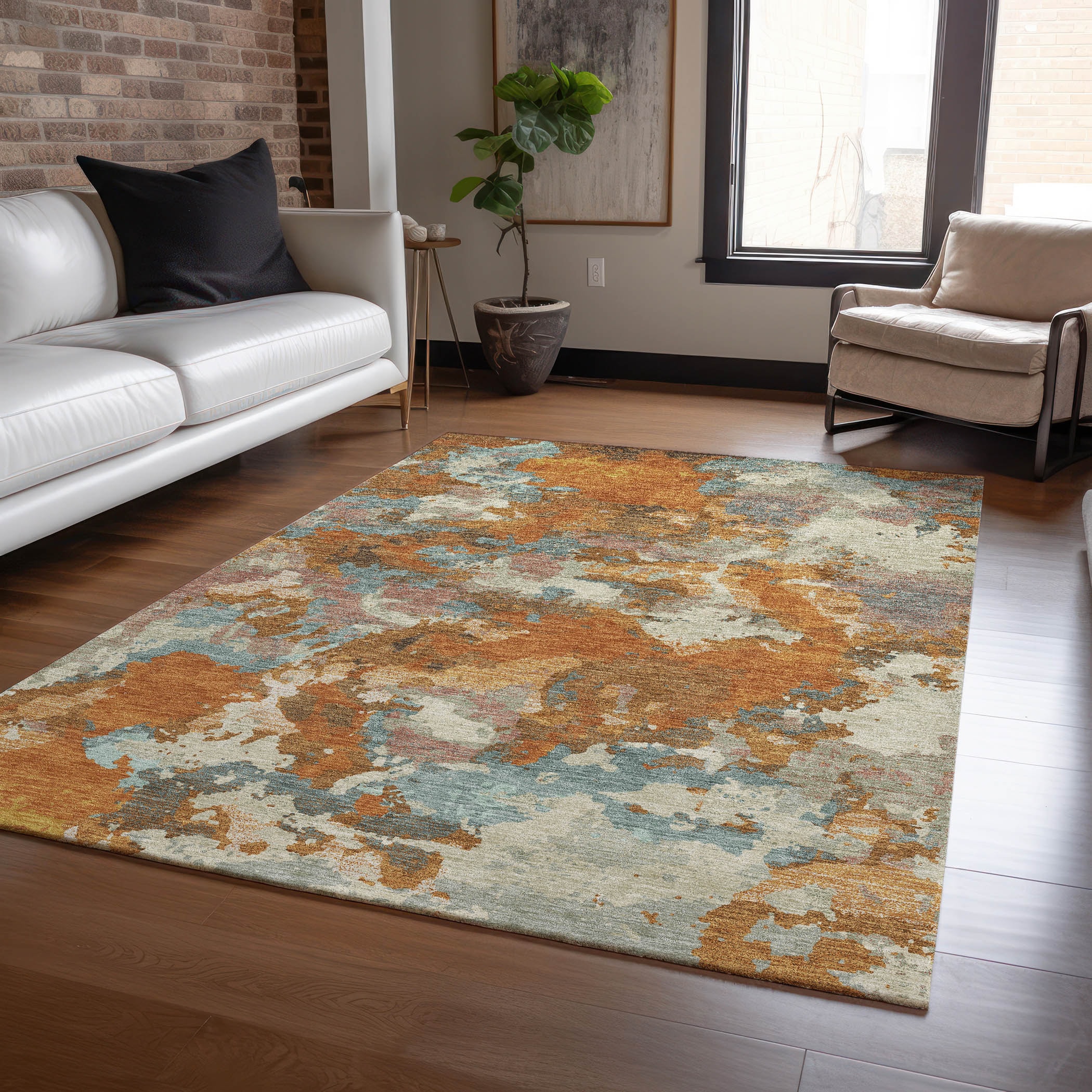 Addison Rugs ACN1385CP3X5 Chantille ACN1385CP 3 x 5 (ft) Polyester Copper Rectangular Indoor/Outdoor Geometric Machine washable Area rug