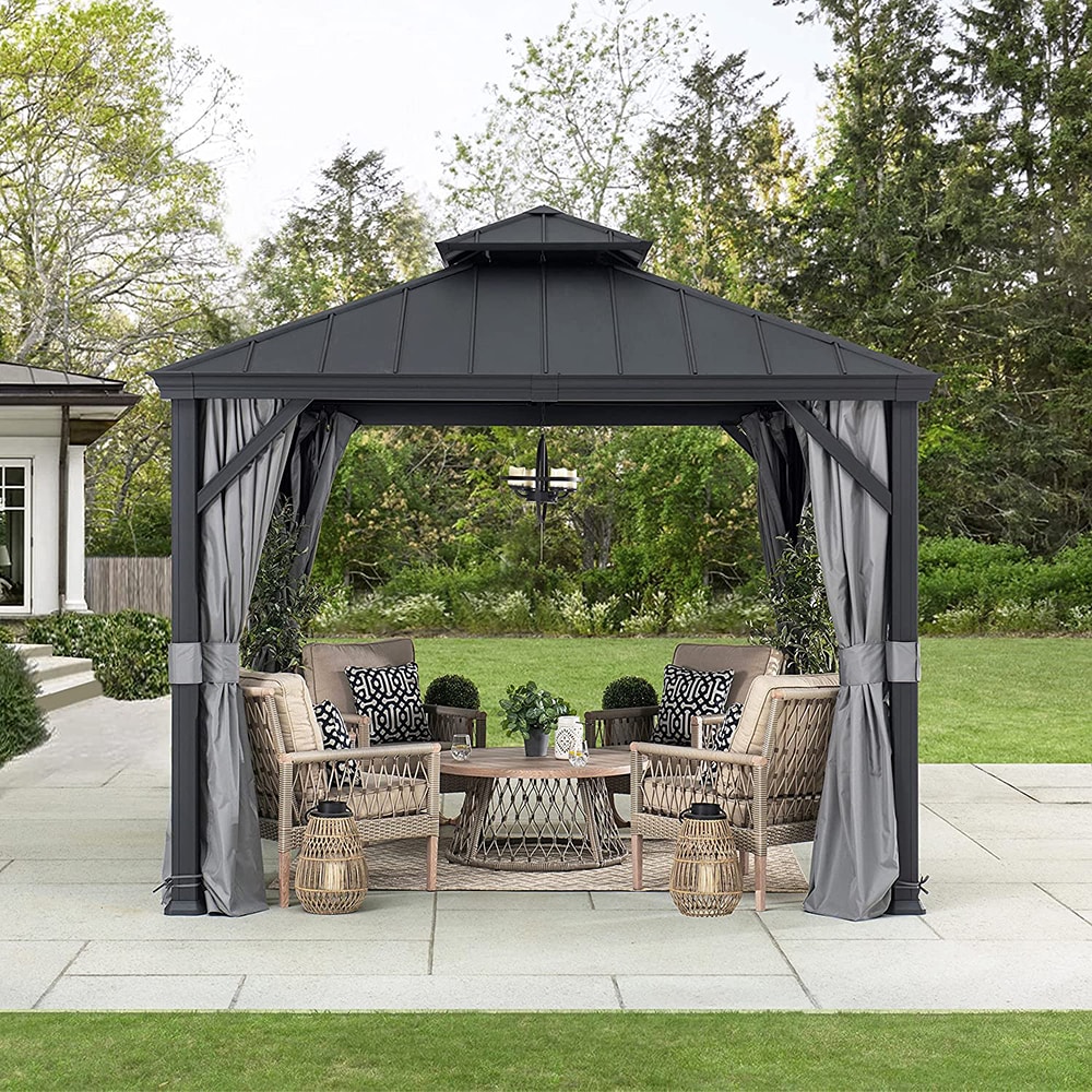 SUMMERCOVE 10-ft x 10-ft Square Black Metal Steel Roof Gazebo in the ...